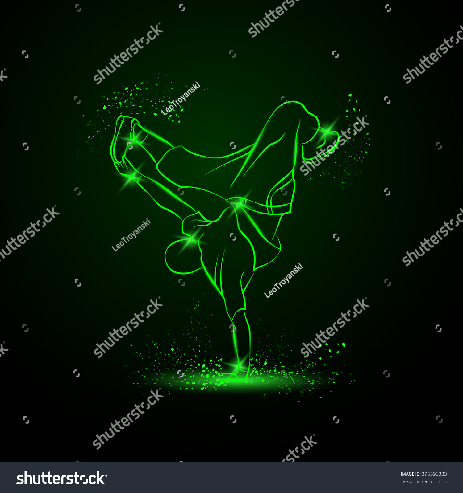 SVG of Breakdancer dancing and making a frieze on one hand. Vector neon illustration. svg