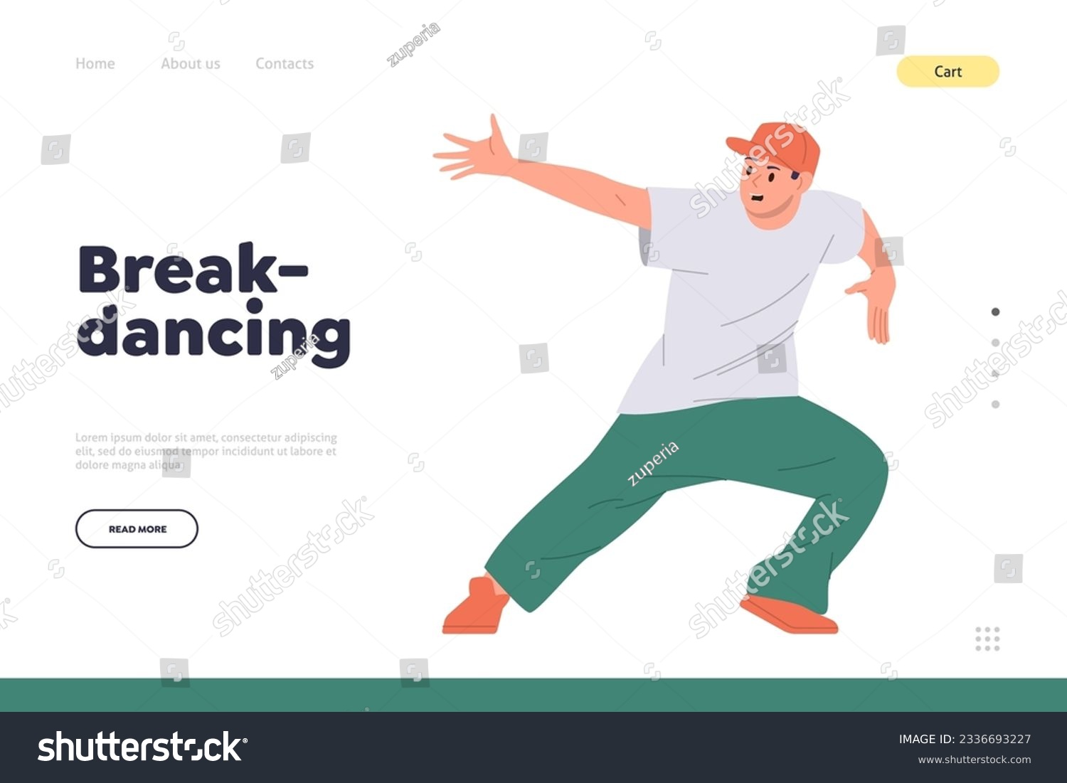 SVG of Breakdancing landing page design template with funky teenager bboy performing hiphop freestyle svg