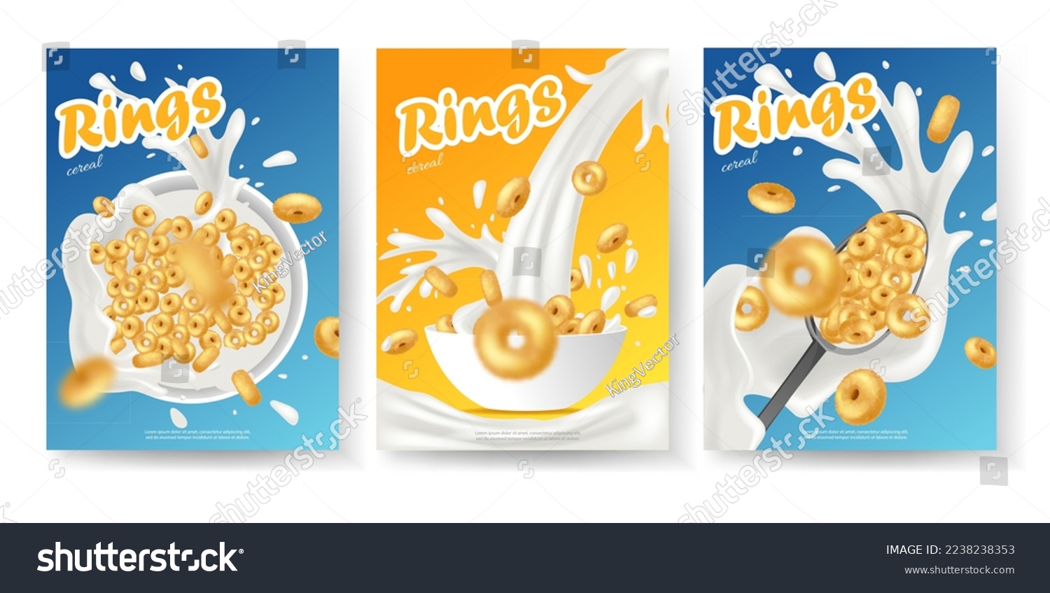 SVG of Breakfast cereal realistic poster set with rings isolated. Concept of healthy breakfast. 3d ring cereals or cheerios ad template. svg