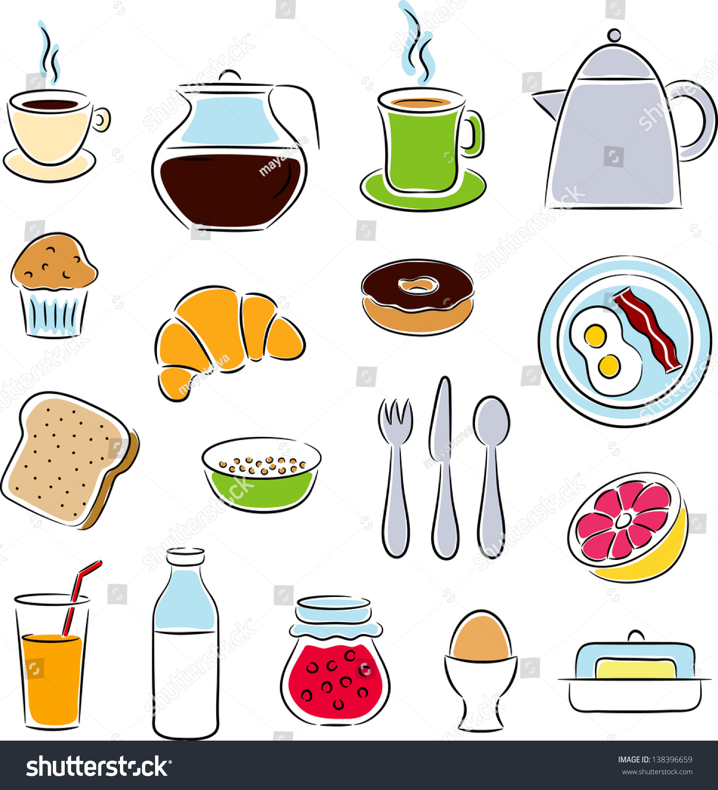 Breakfast Clip Art Icons Stock Vector 138396659 - Shutterstock