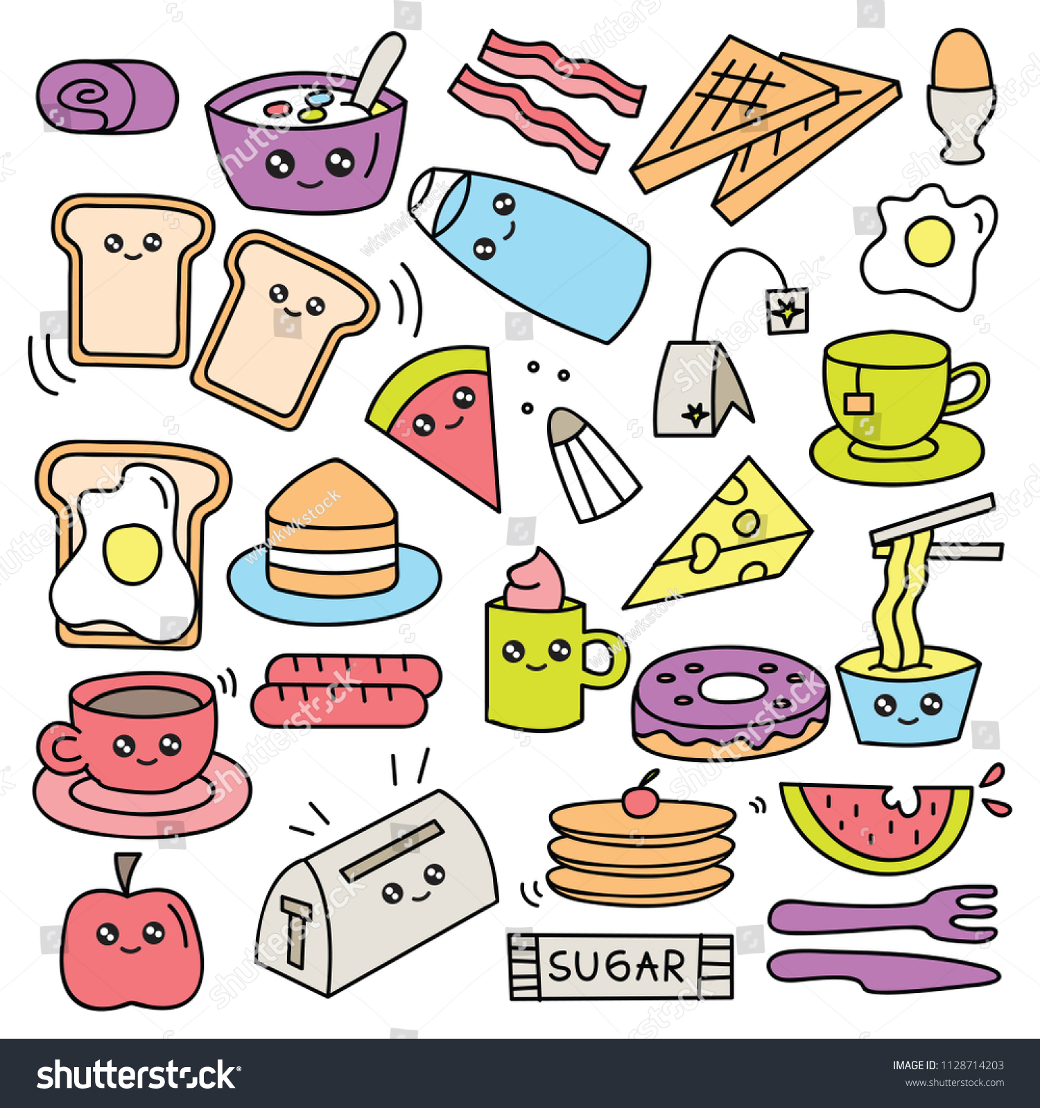 Breakfast Food Doodle Set Vector Illustration Stock Vector (Royalty ...