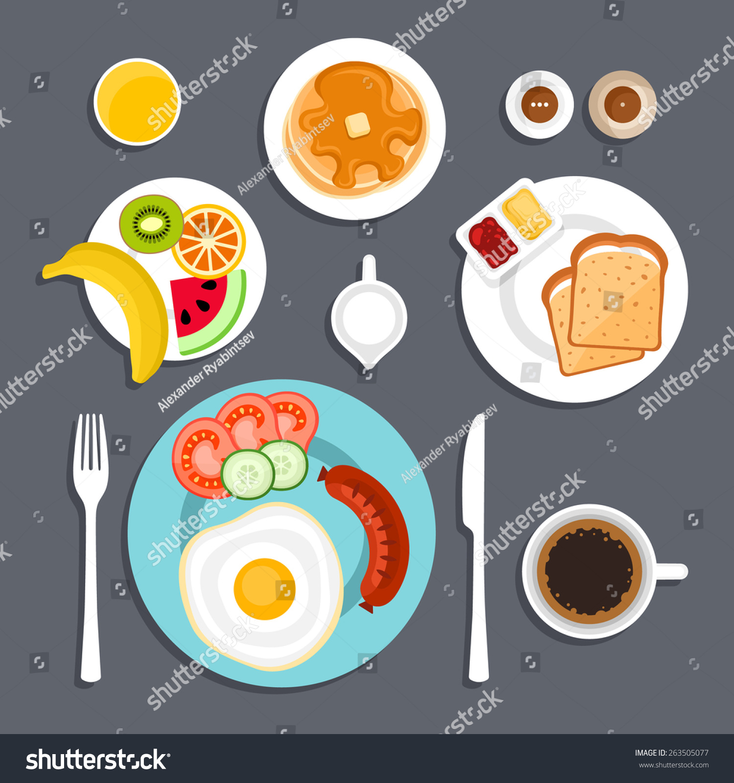Breakfast Set Flat Vector Illustration: vector de stock (libre de ...