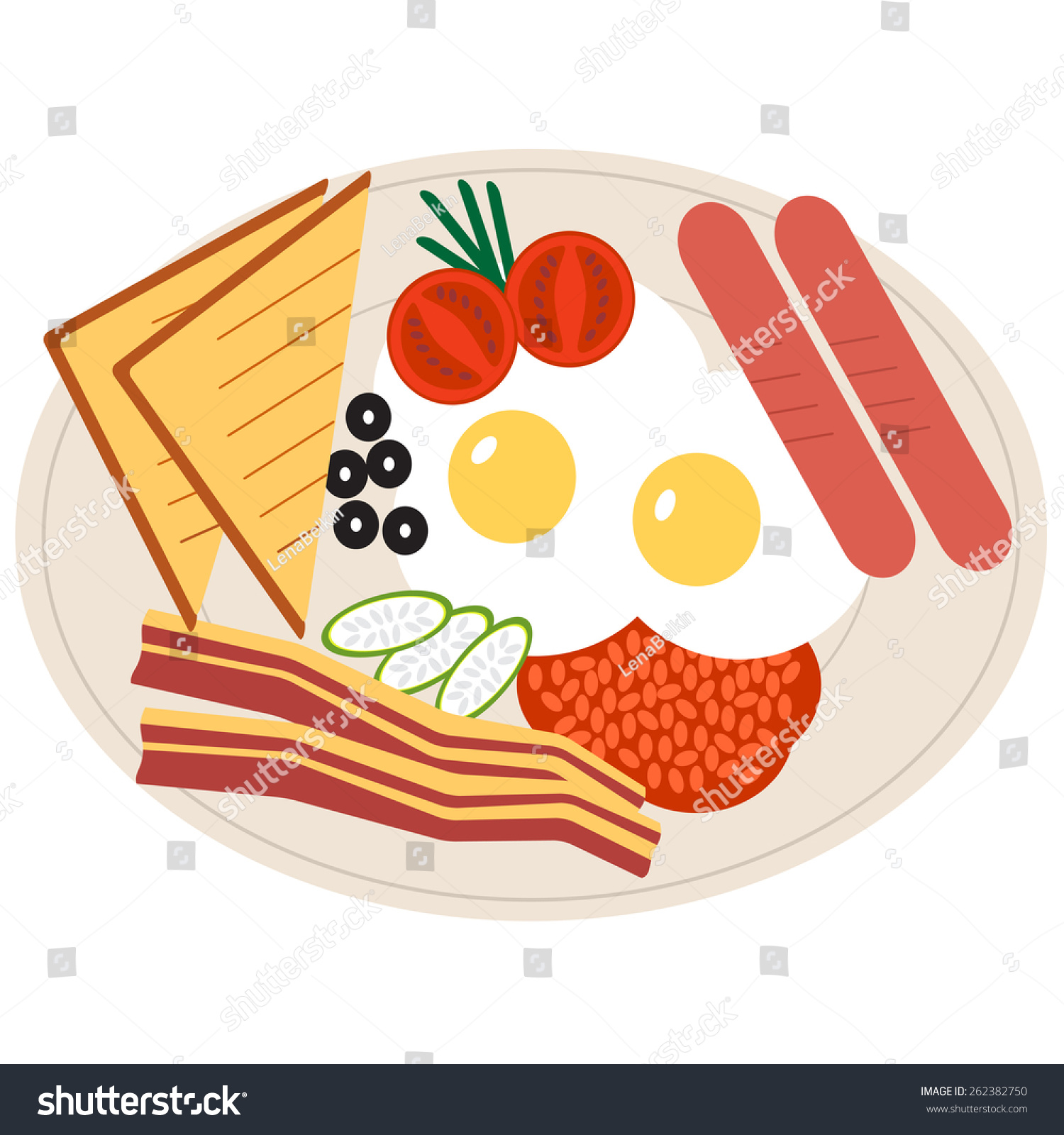 Breakfast Vector Flat Style On White Stock Vector 262382750 - Shutterstock