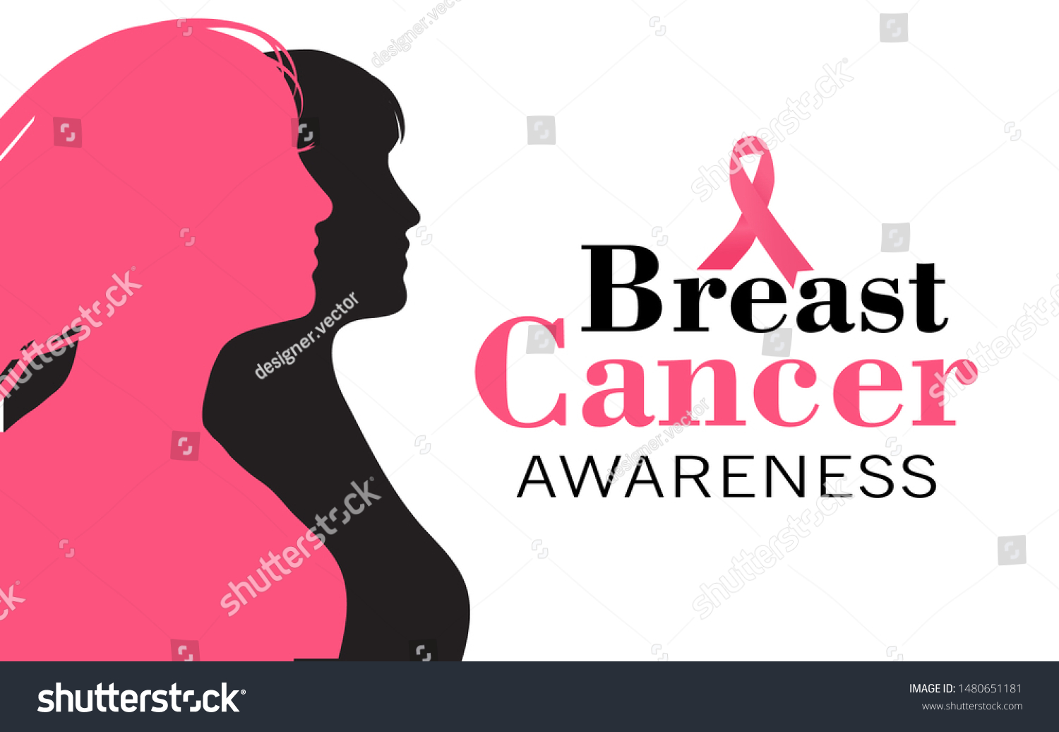 Breast Cancer Awareness Banner Womens Silhouettes Stock Vector Royalty