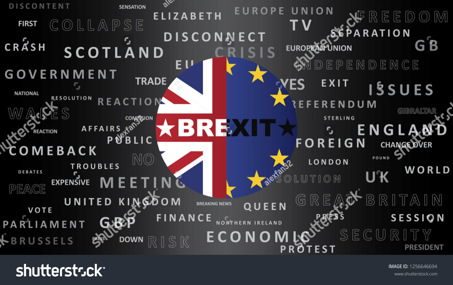 Brexit Concept Words On Black Background Stock Vector (Royalty Free ...