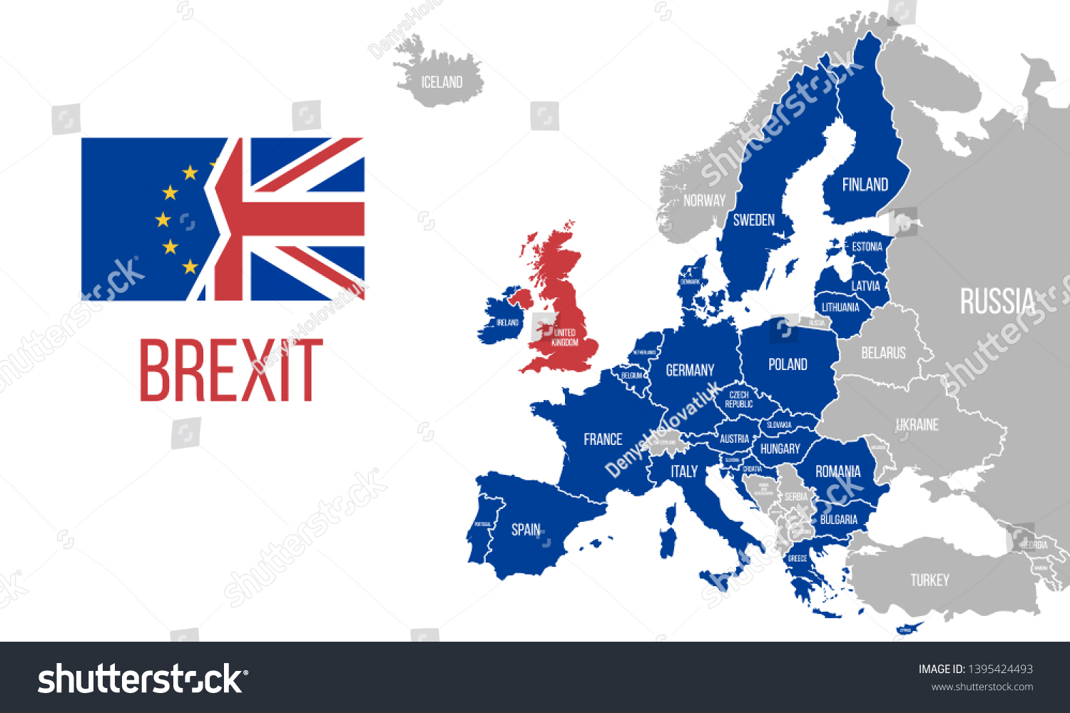 Brexit Map European Union Country Names Stock Vector (Royalty Free