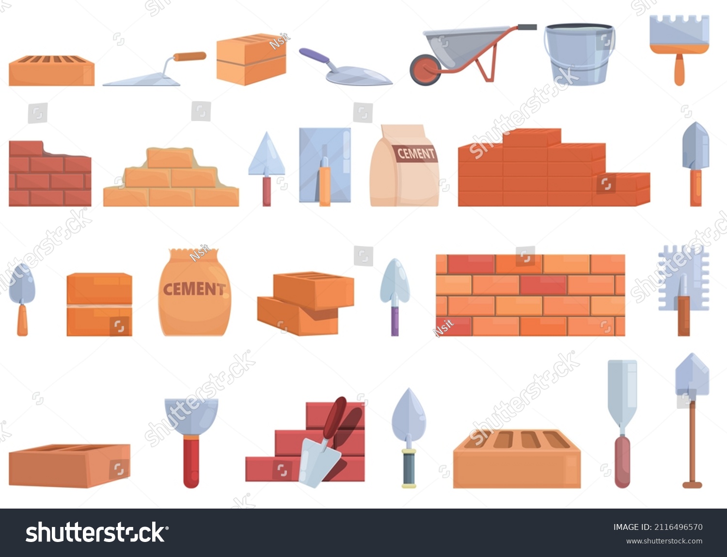 Brick Mortar Icons Set Cartoon Vector Stock Vector (Royalty Free ...