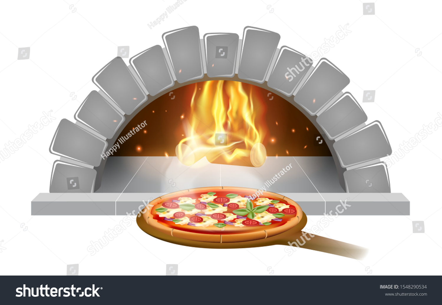 Brick Stone Oven Pizza Illustration Emblem Stock Vector Royalty Free