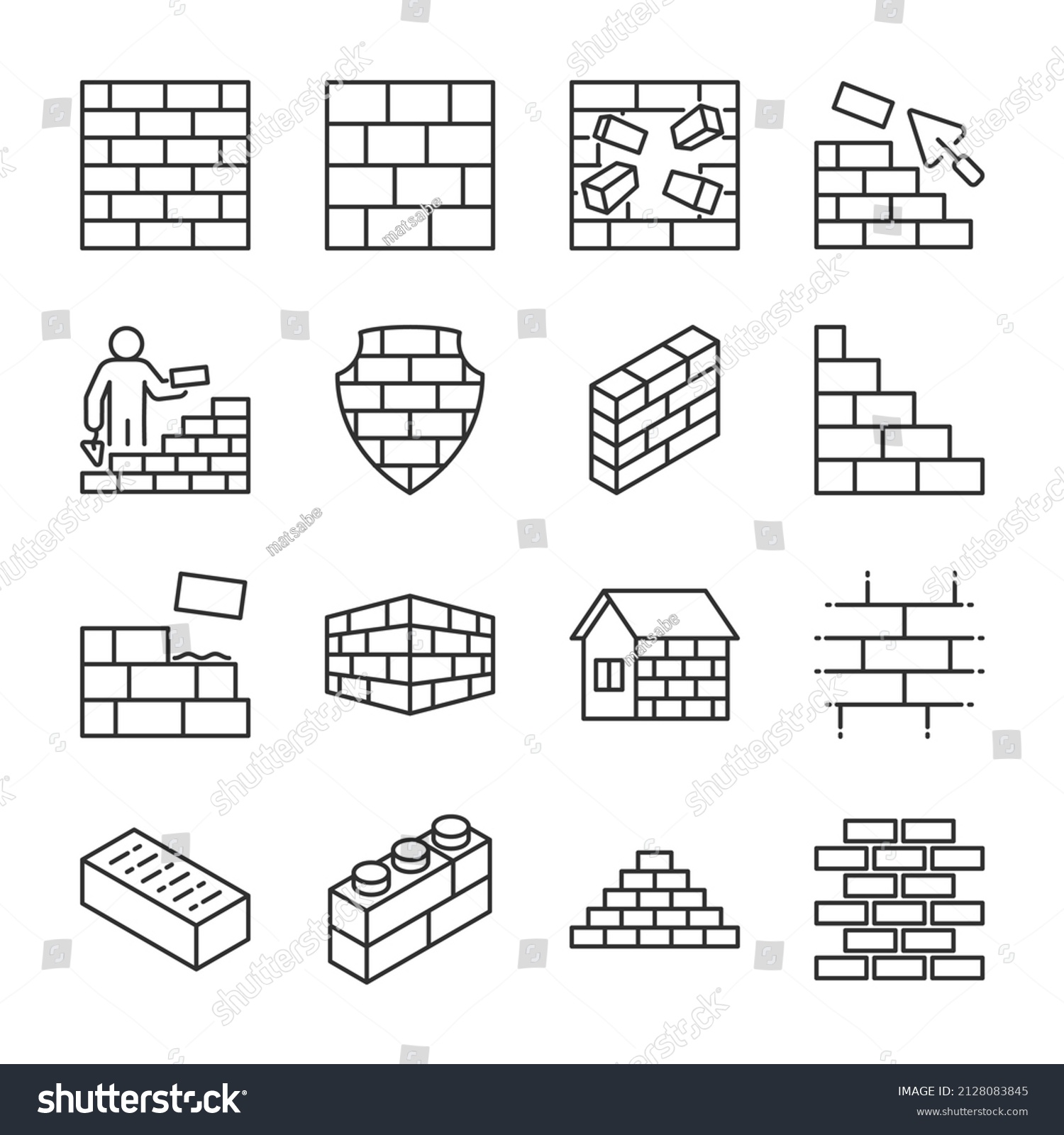 SVG of Brick wall icons set. Line with editable stroke svg