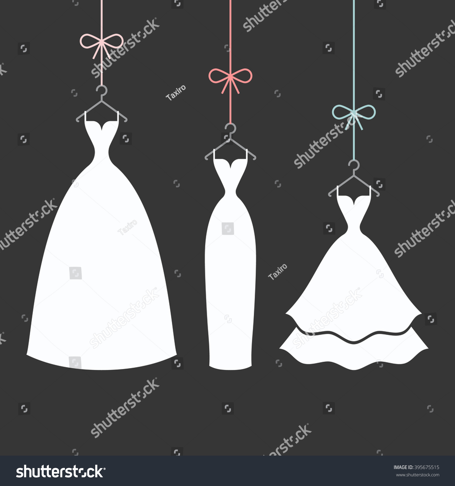 SVG of bridal dresses white on a hangers on the black background svg
