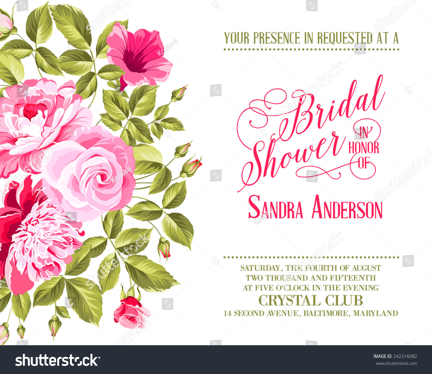 Bridal Shower Invitation Flowers Over White Stock Vector 242316082 ...