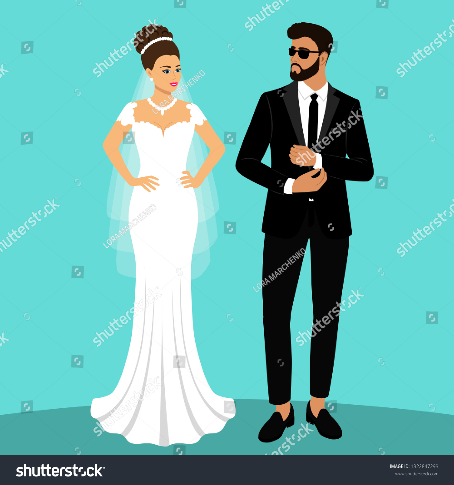 Bride Groom Couple Wedding Card Newlyweds Stock Vector Royalty Free 1322847293 2563