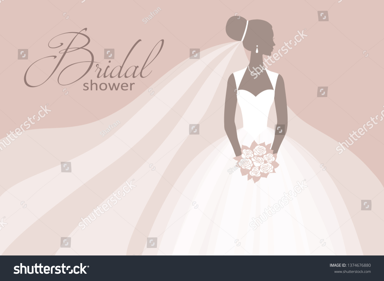 SVG of Bride in a wedding dress, holding a bouquet, vector illustration for design: invitation, greeting card, template for the bride show. svg