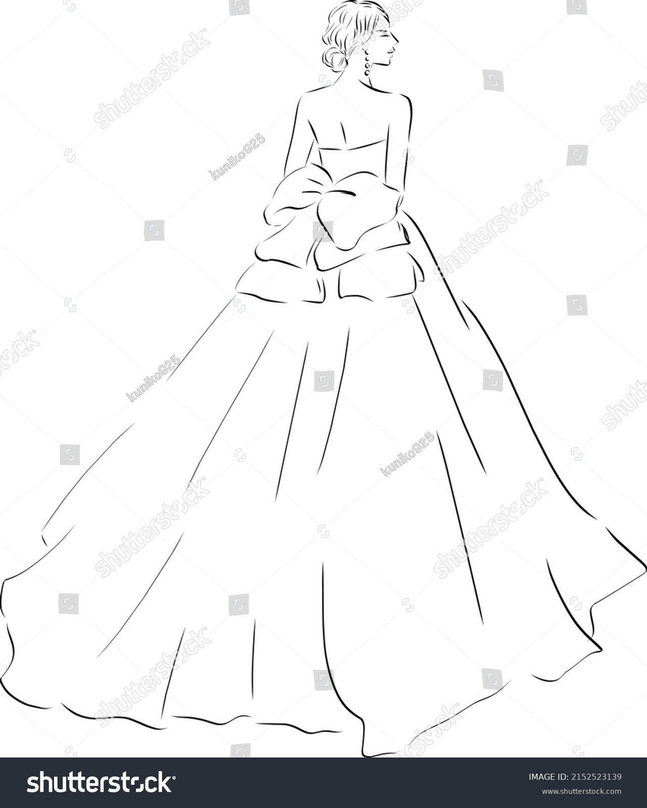 Bride Wedding Dress Line Art Stock Vector (Royalty Free) 2152523139 ...