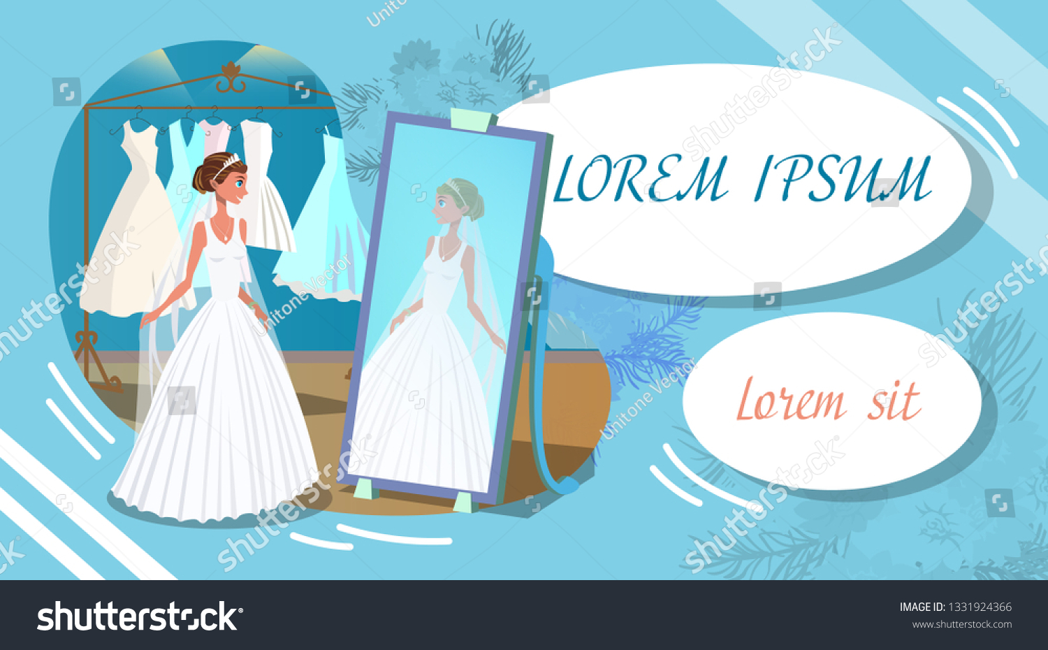 Bride Looking Mirror Flat Banner Copyspace Stock Vector (Royalty Within Bride To Be Banner Template