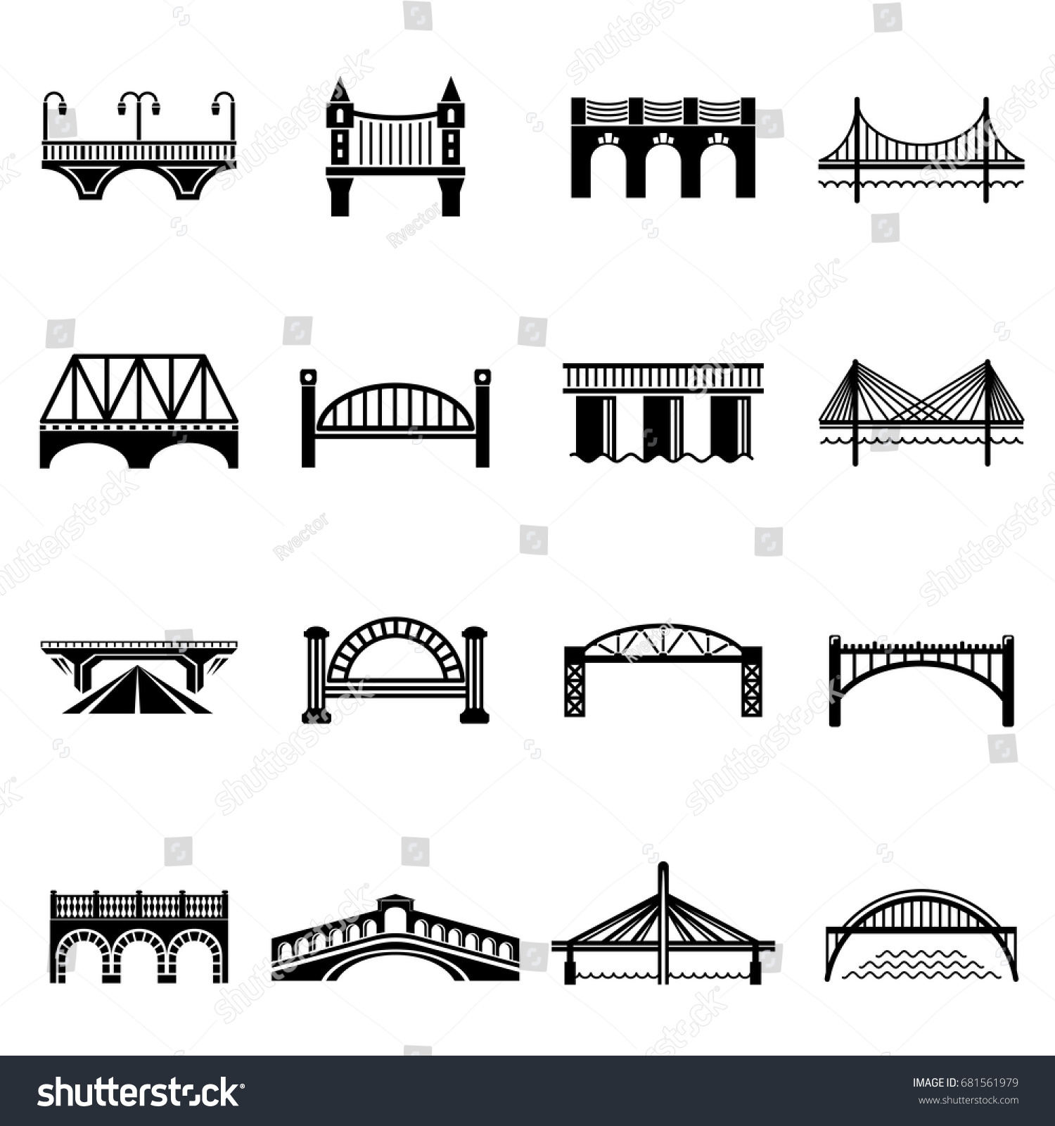 Bridge Icons Set Simple Illustration 16 Stock Vector (royalty Free 