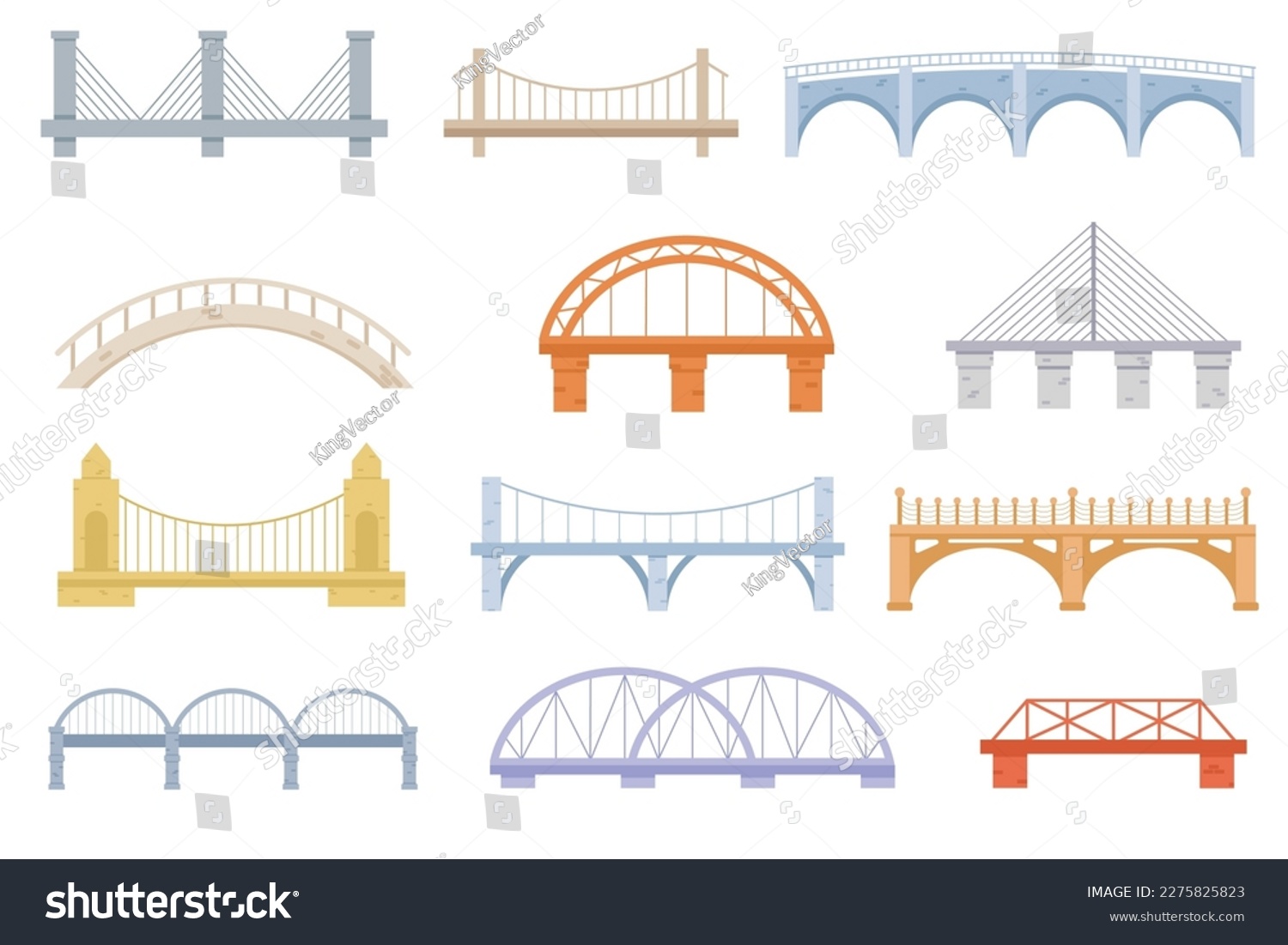 SVG of Bridge of construction vector cartoon set icon. Color graphic design. Set of Bridges, Urban Crossover Architecture and Construction for Transportation with Carriageway svg