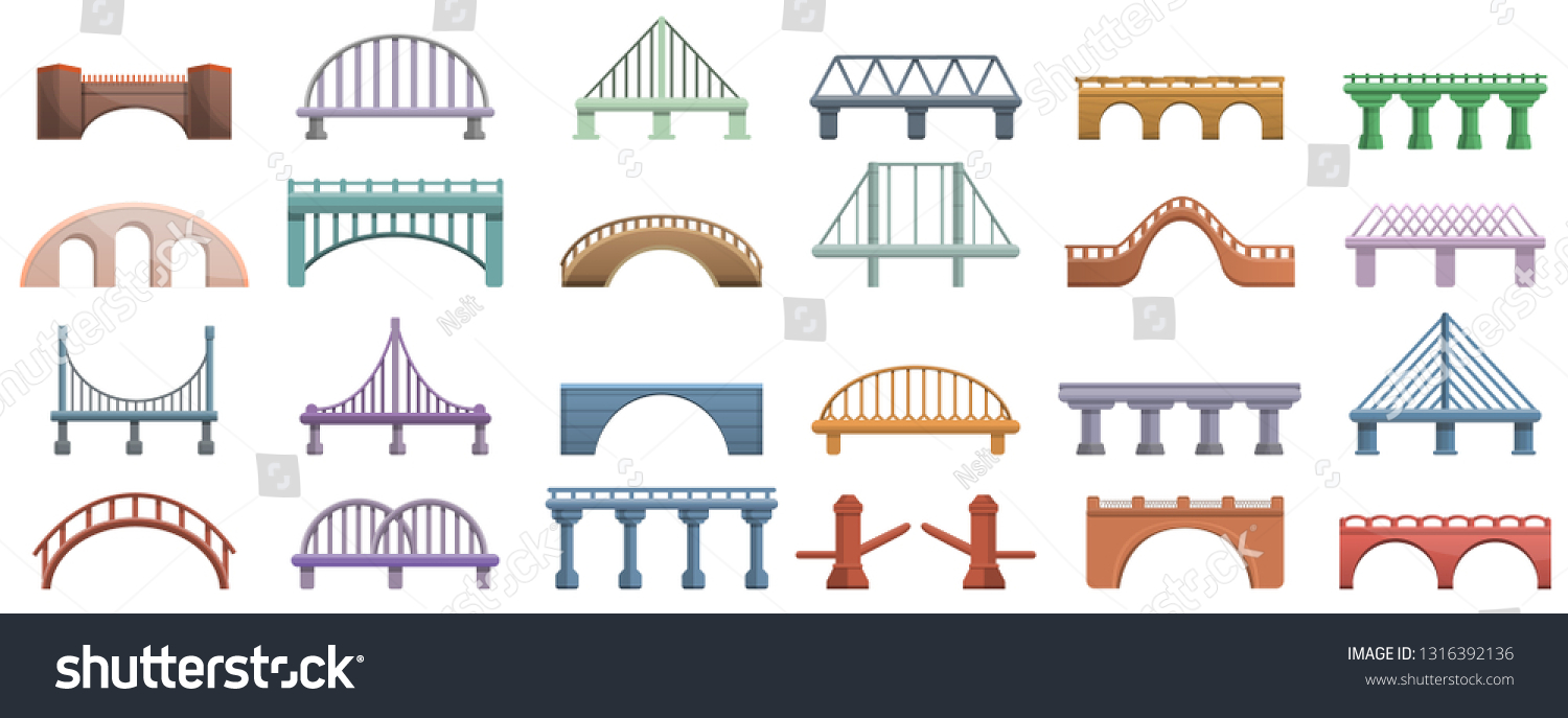 SVG of Bridges icons set. Cartoon set of bridges vector icons for web design svg