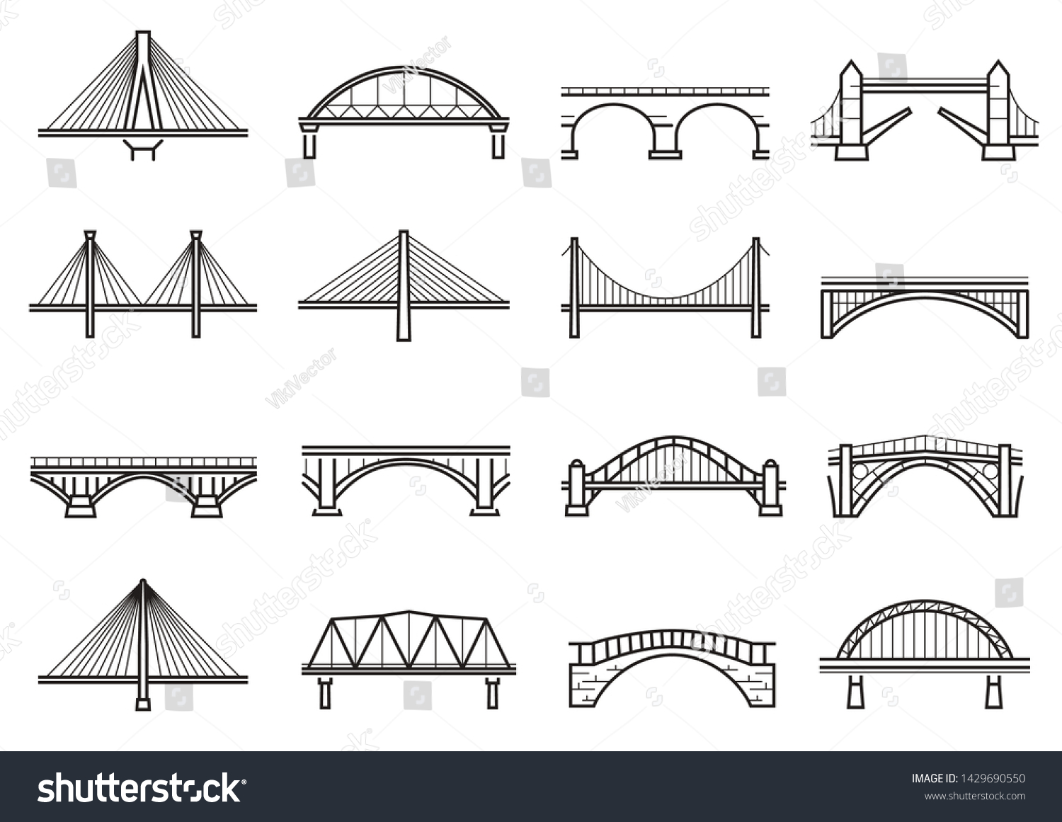 Bridges Line Icon Set City Architecture Stock Vector (Royalty Free ...