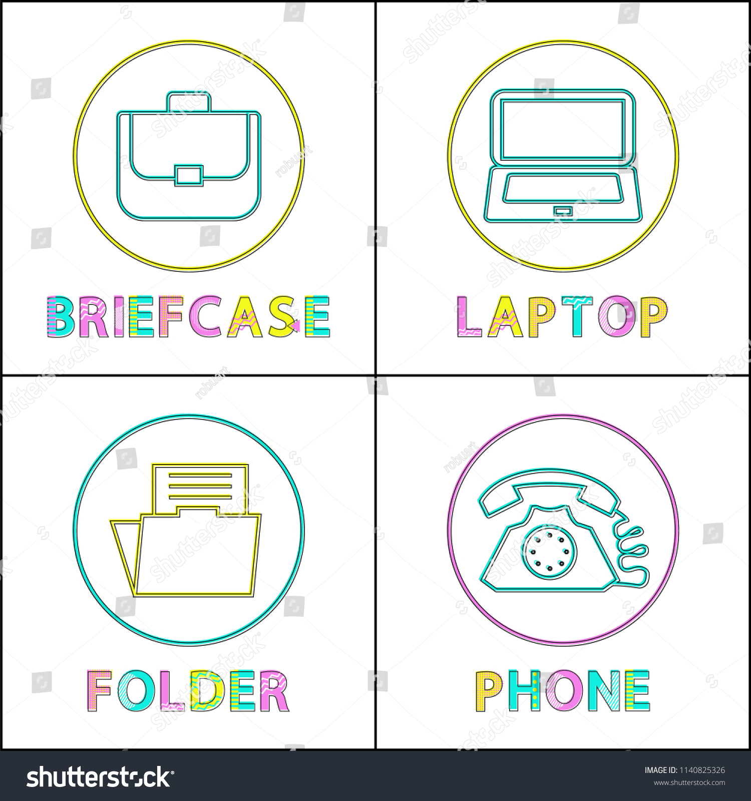 Briefcase Folder Means Communication Phone Laptop Stock Vector