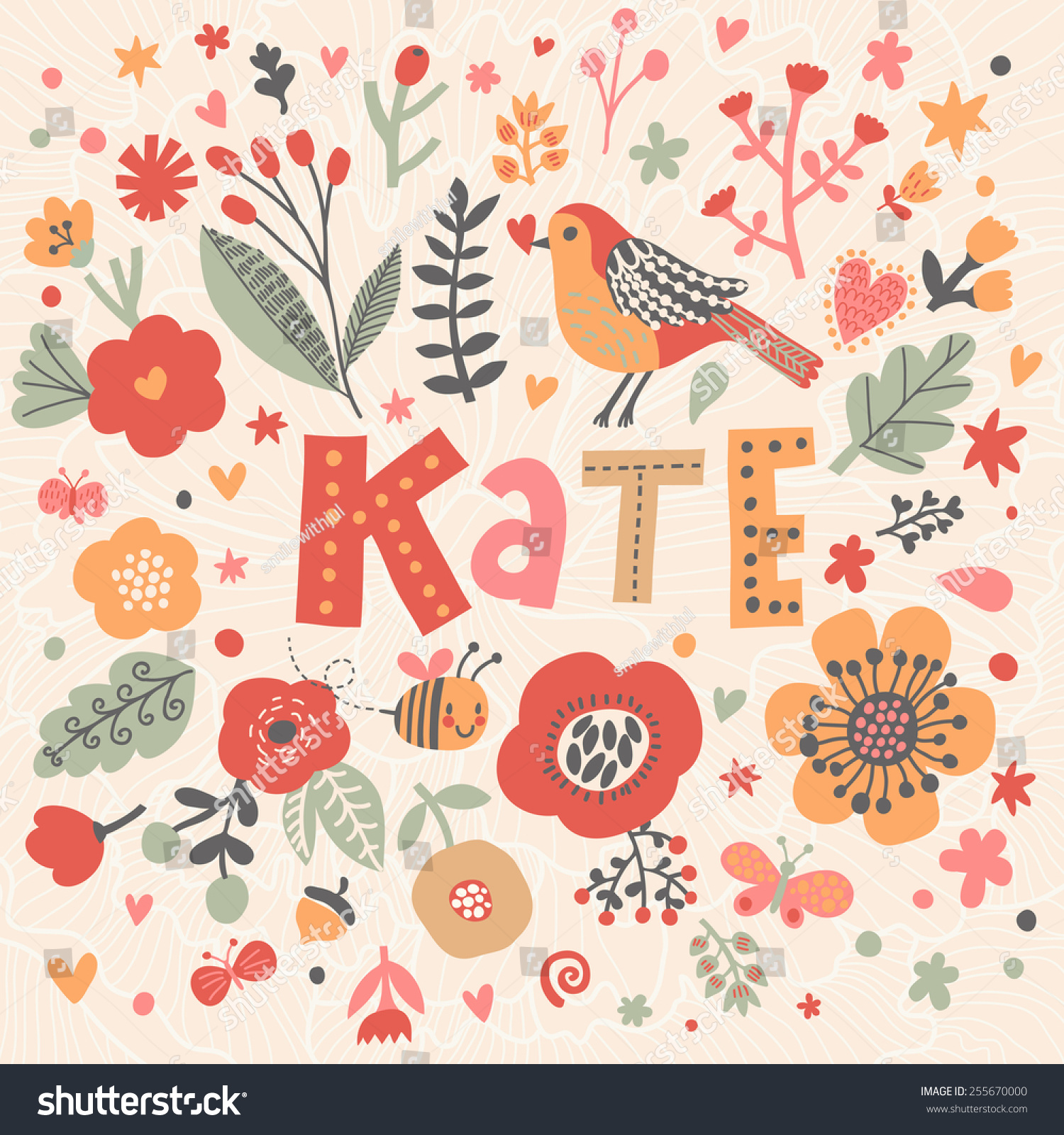 Download Bright Card Beautiful Name Kate Poppy Stock Vector ...