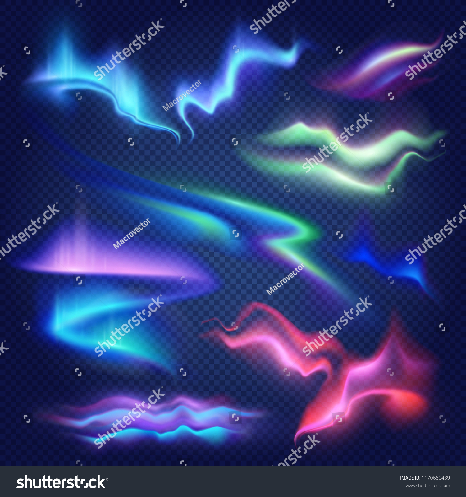 Bright Colorful Aurora Borealis Abstract Set Stock Vector Royalty Free