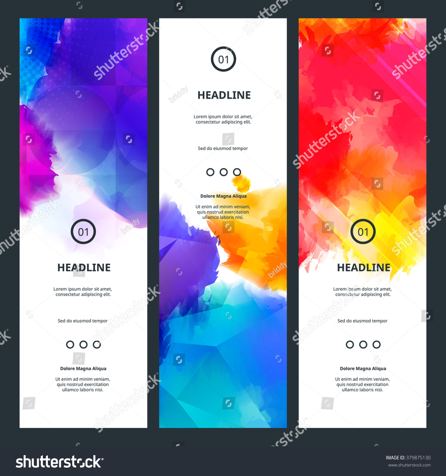 Bright Colorful Banners Watercolor Splashes Abstract Stock Vector