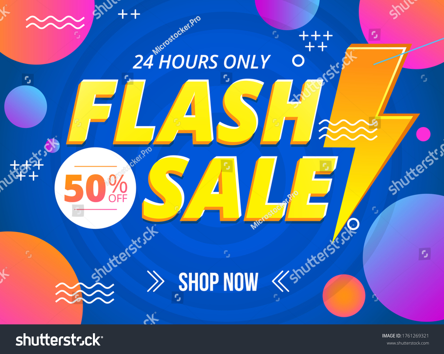 SVG of Bright flash sale banner template with sign vector illustration. 24 hours only discount flat style. Shop now. Colourful decoration with circles and waves. Shopping concept svg