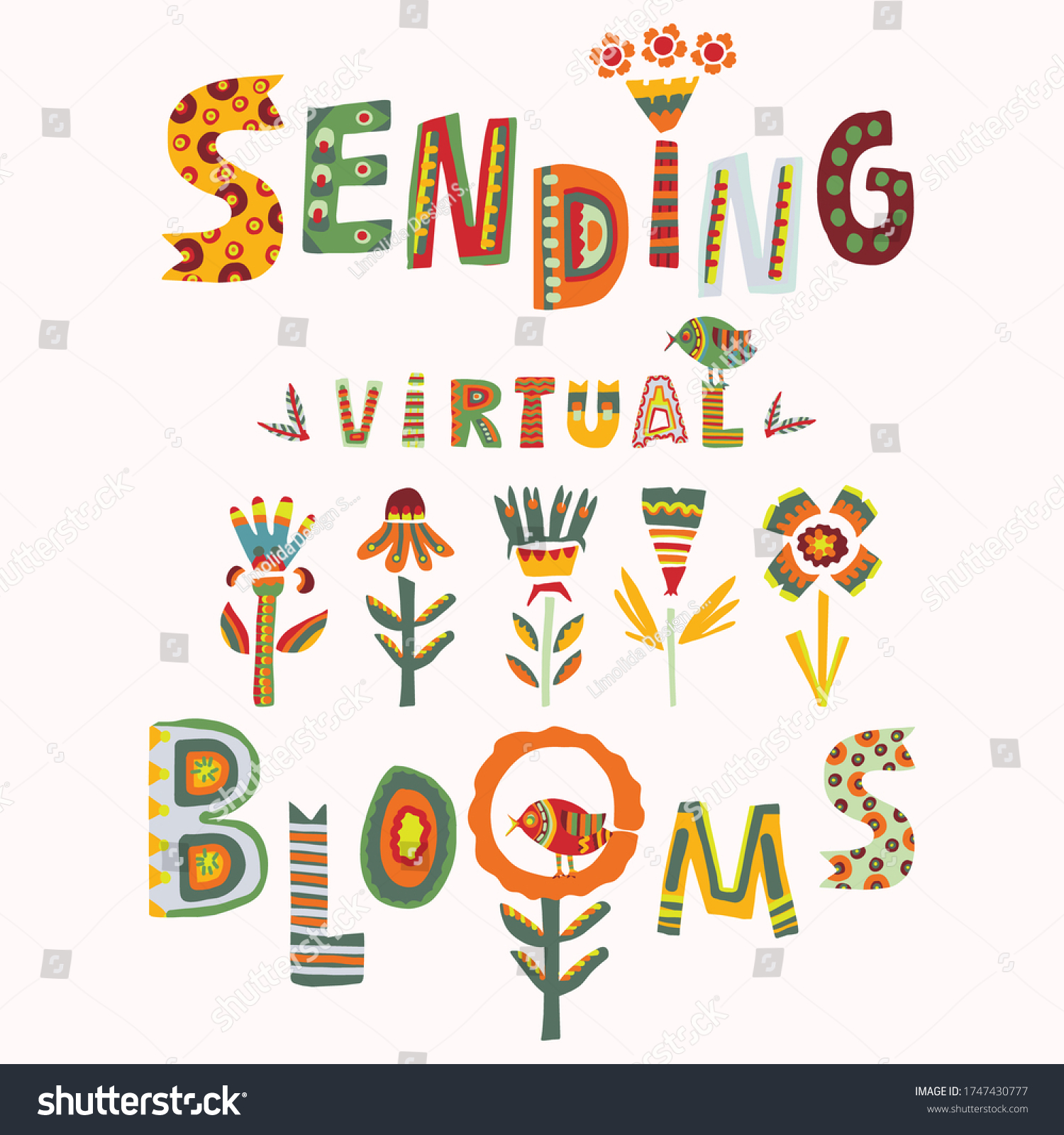 Bright Floral Virtual Bouquet Greeting Card Stock Vector Royalty Free 1747430777