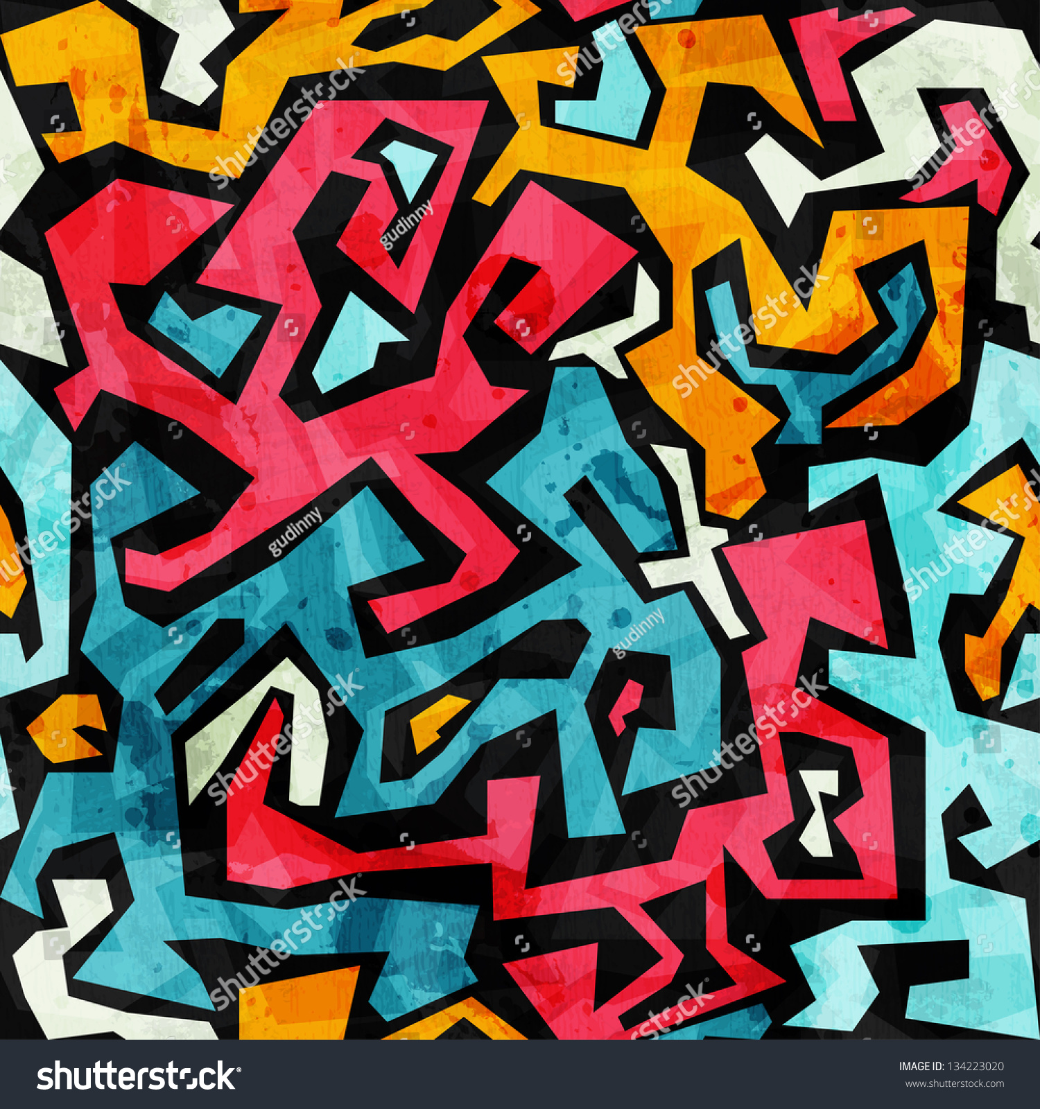 Bright Graffiti Seamless Pattern With Grunge Effect Stock Vector ...