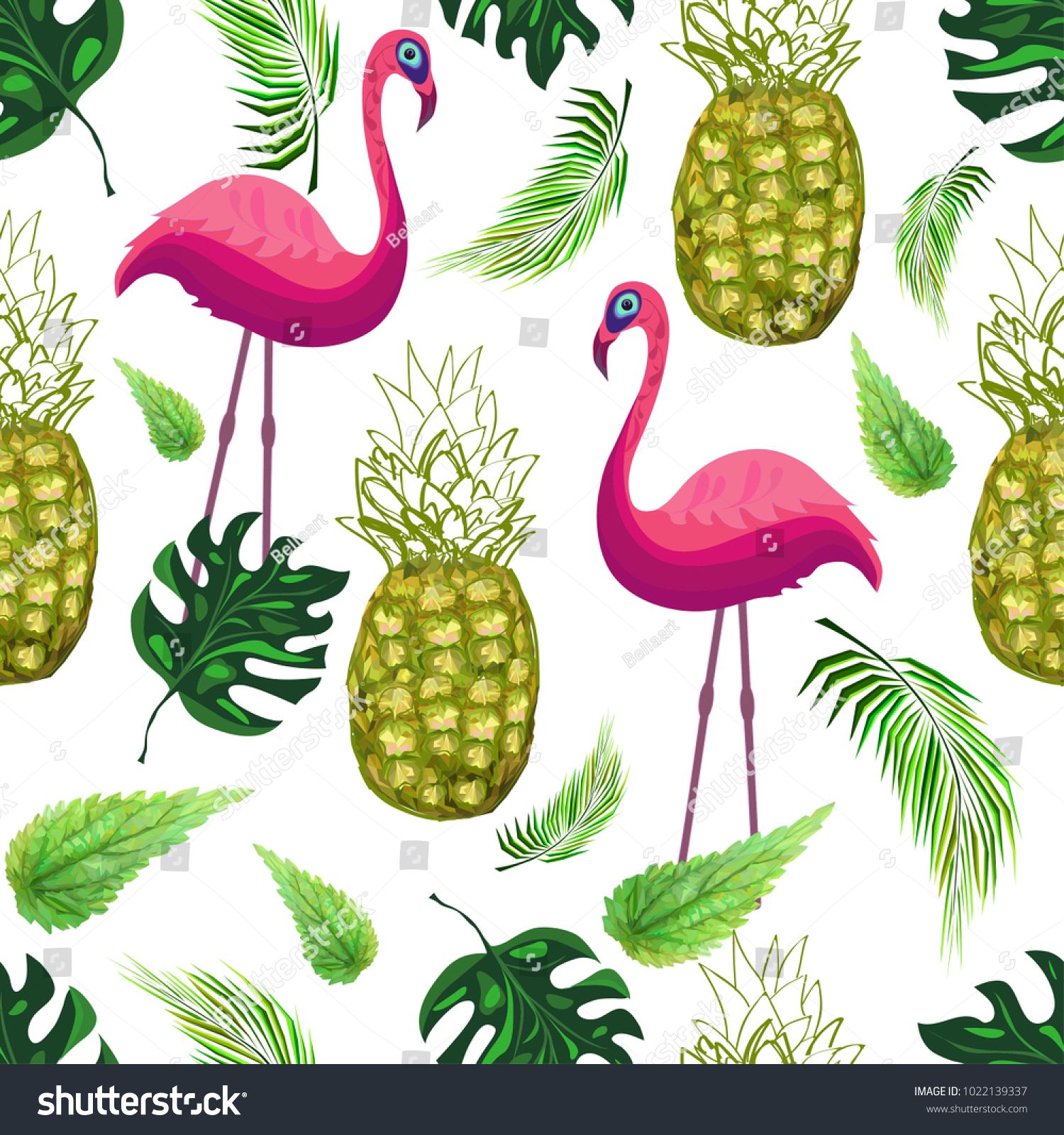 Bright Pineapples Pink Flamingos Nettle Palm Stock Vector (Royalty Free