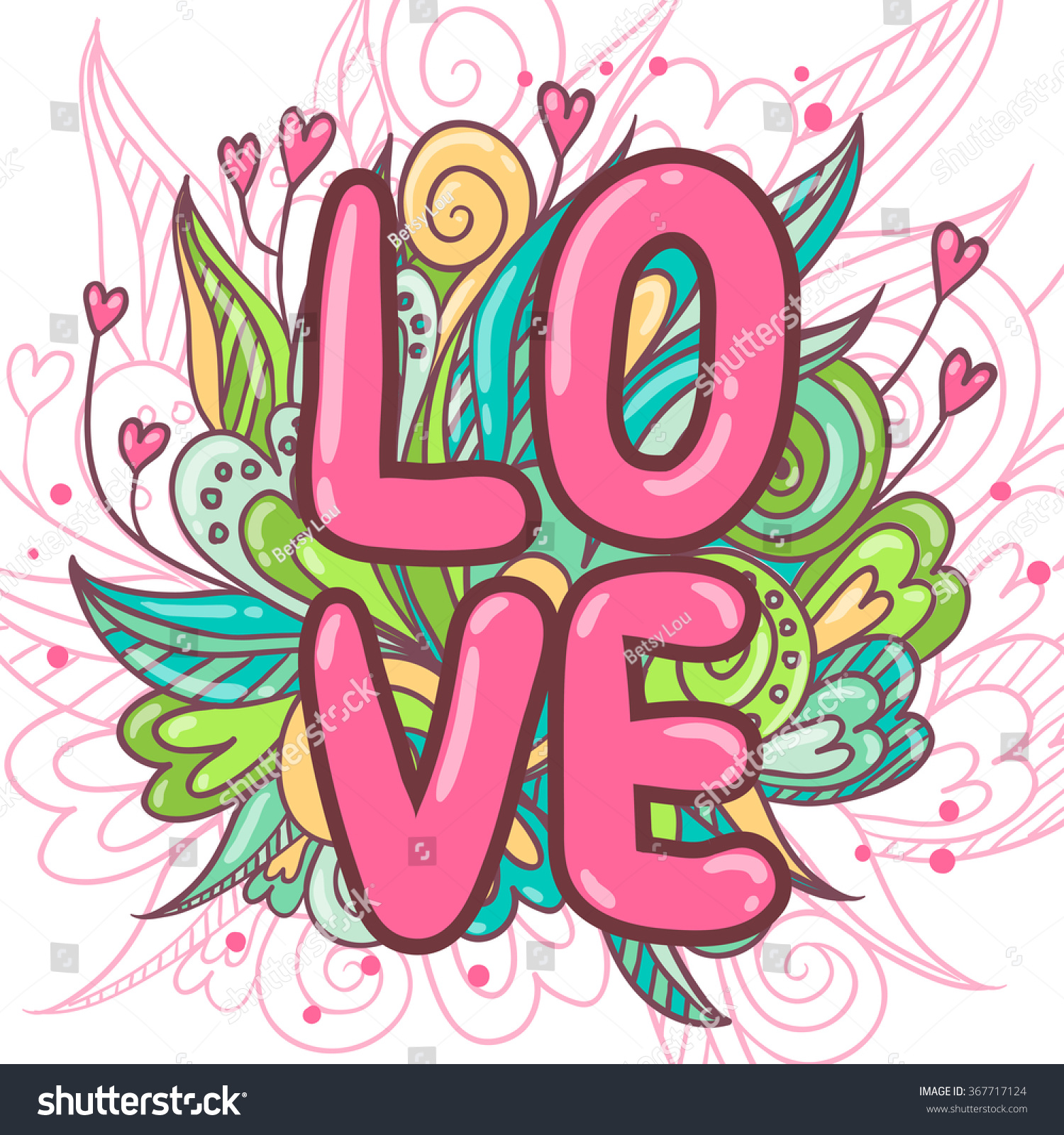 Bright Pink Word Love Letters Valentines Stock Vector (Royalty Free ...