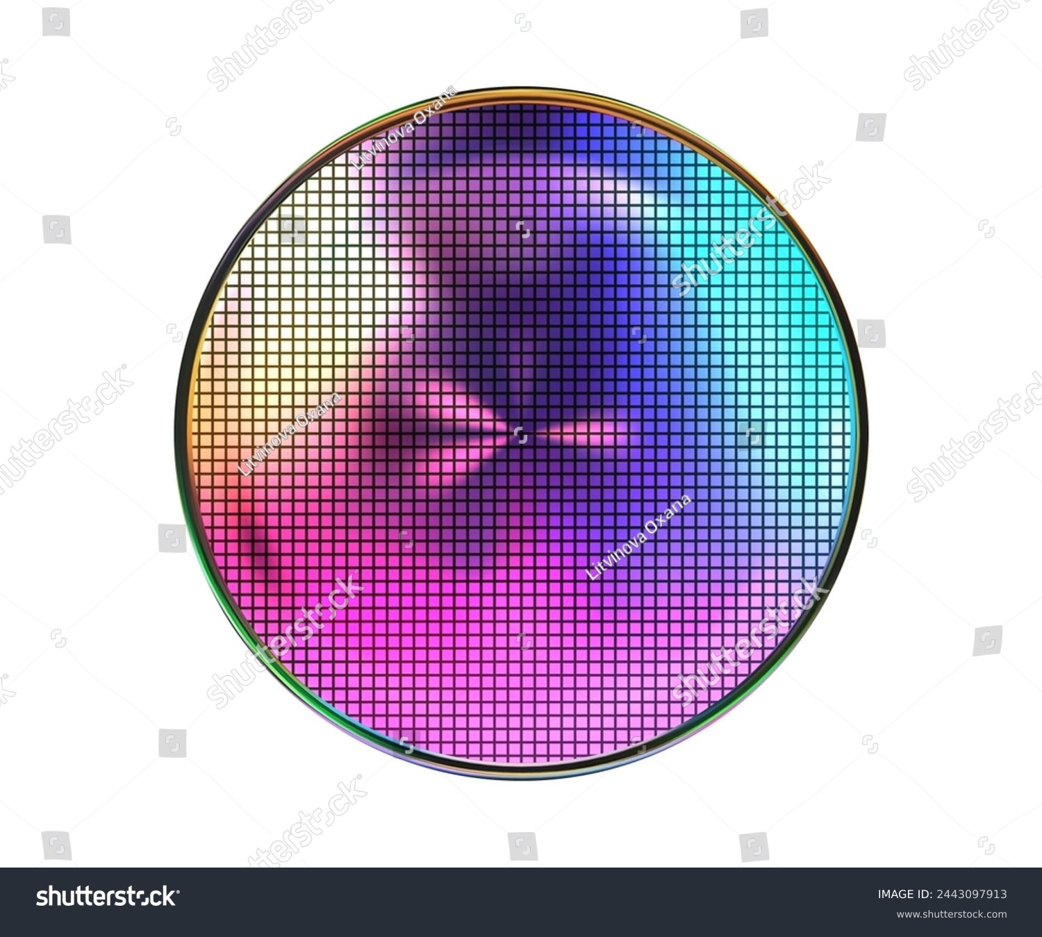 SVG of Bright rainbow silicon wafer with microchip cells on white. Microelectronic polycrystalline integrated circuits for computer chips. Vector illustration with gradient mesh svg