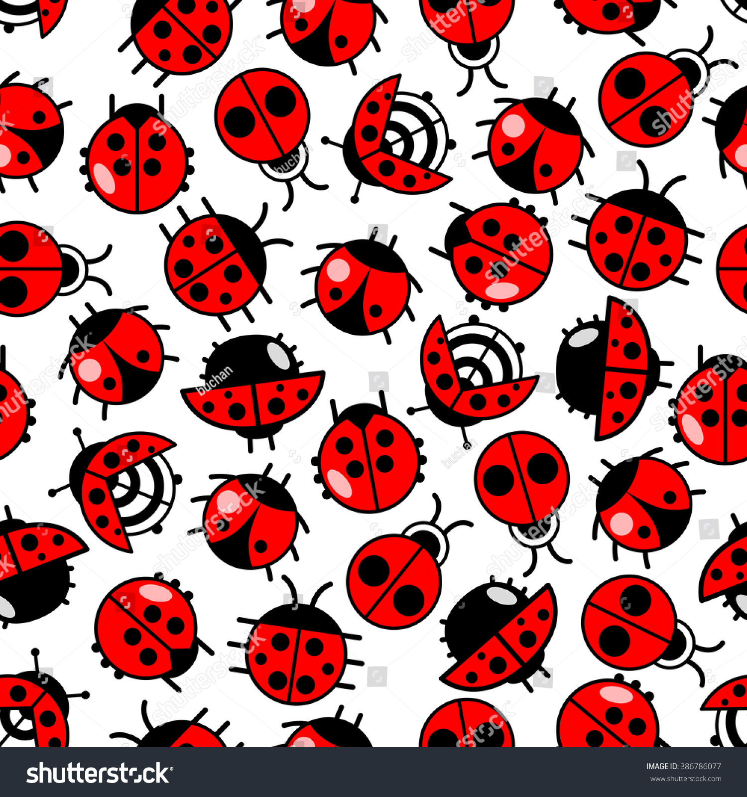 Bright Seamless Ladybird Beetles Pattern Of Crawling Ladybugs Over ...