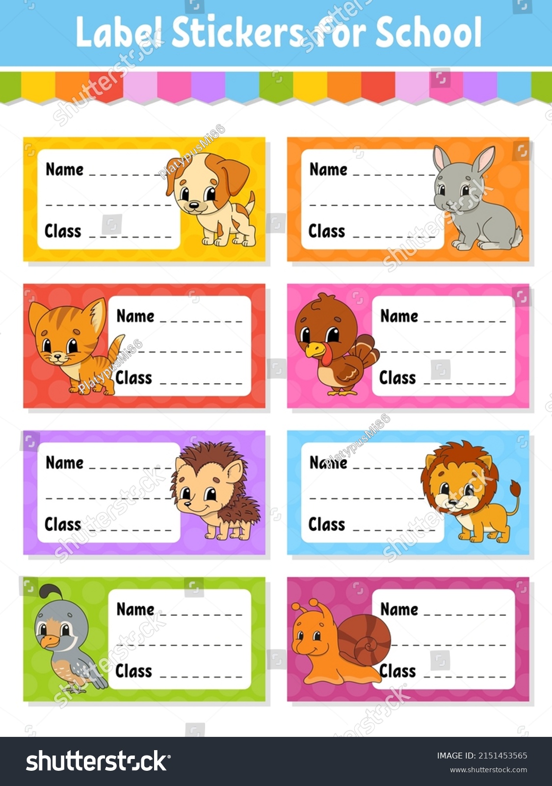 Bright Stickers Rectangular Label Cute Characters Stock Vector (Royalty ...