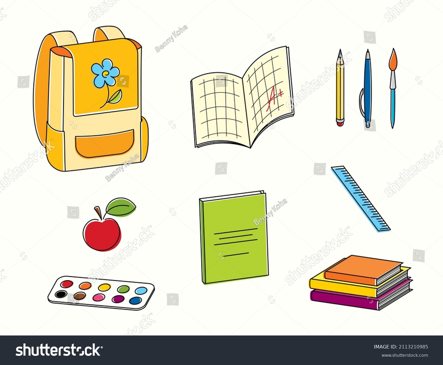 Bright Vector Line Art Set School Stock Vector (Royalty Free) 2113210985