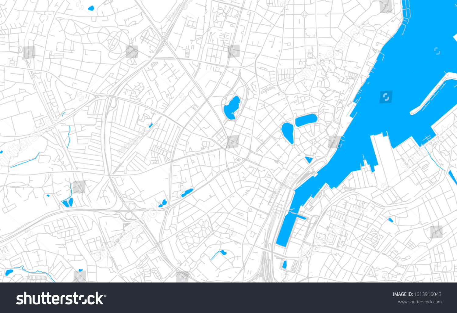 SVG of Bright vector map of Kiel, Germany with fine tuning between road and water. Use this map as a background for your company or as a high-quality interior design. svg