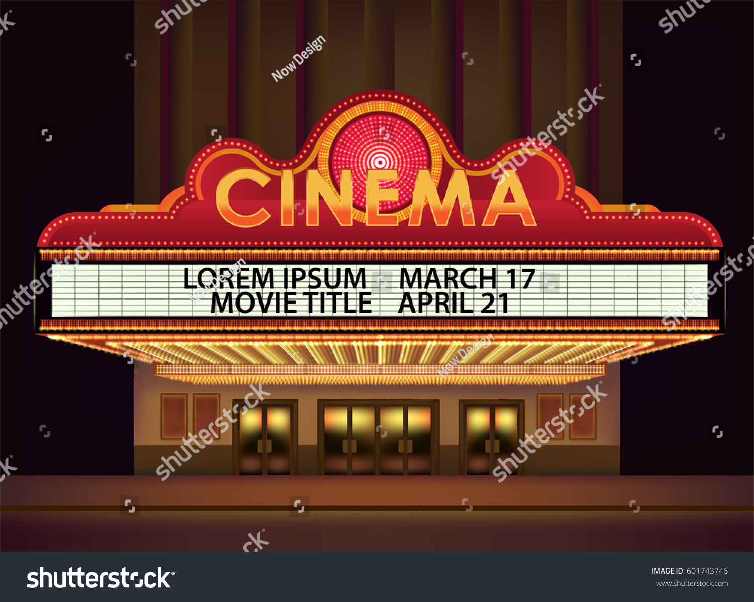 Brightly Theater Glowing Retro Cinema Neon Stock Vector 601743746