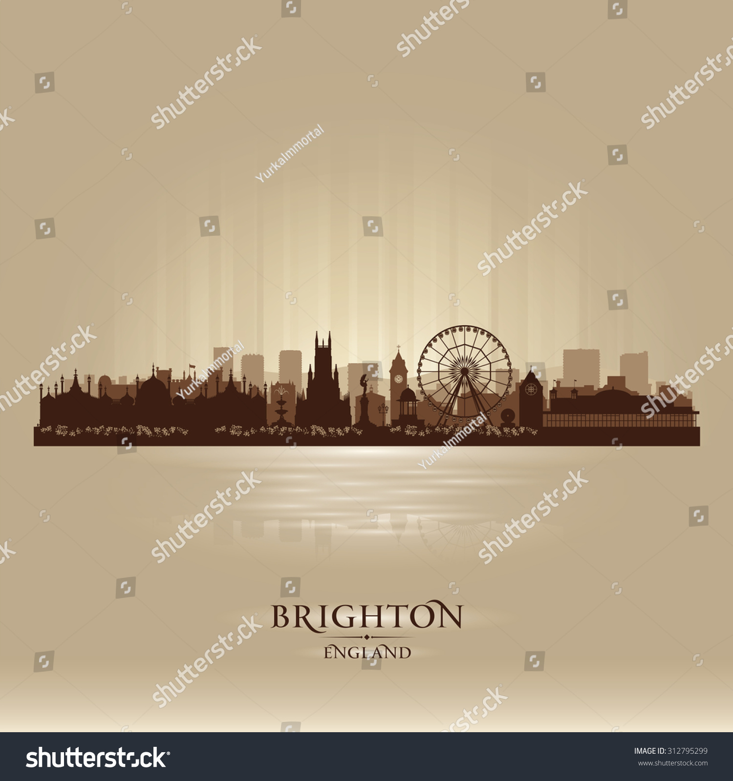 Brighton England Skyline City Silhouette Stock Vector Illustration ...