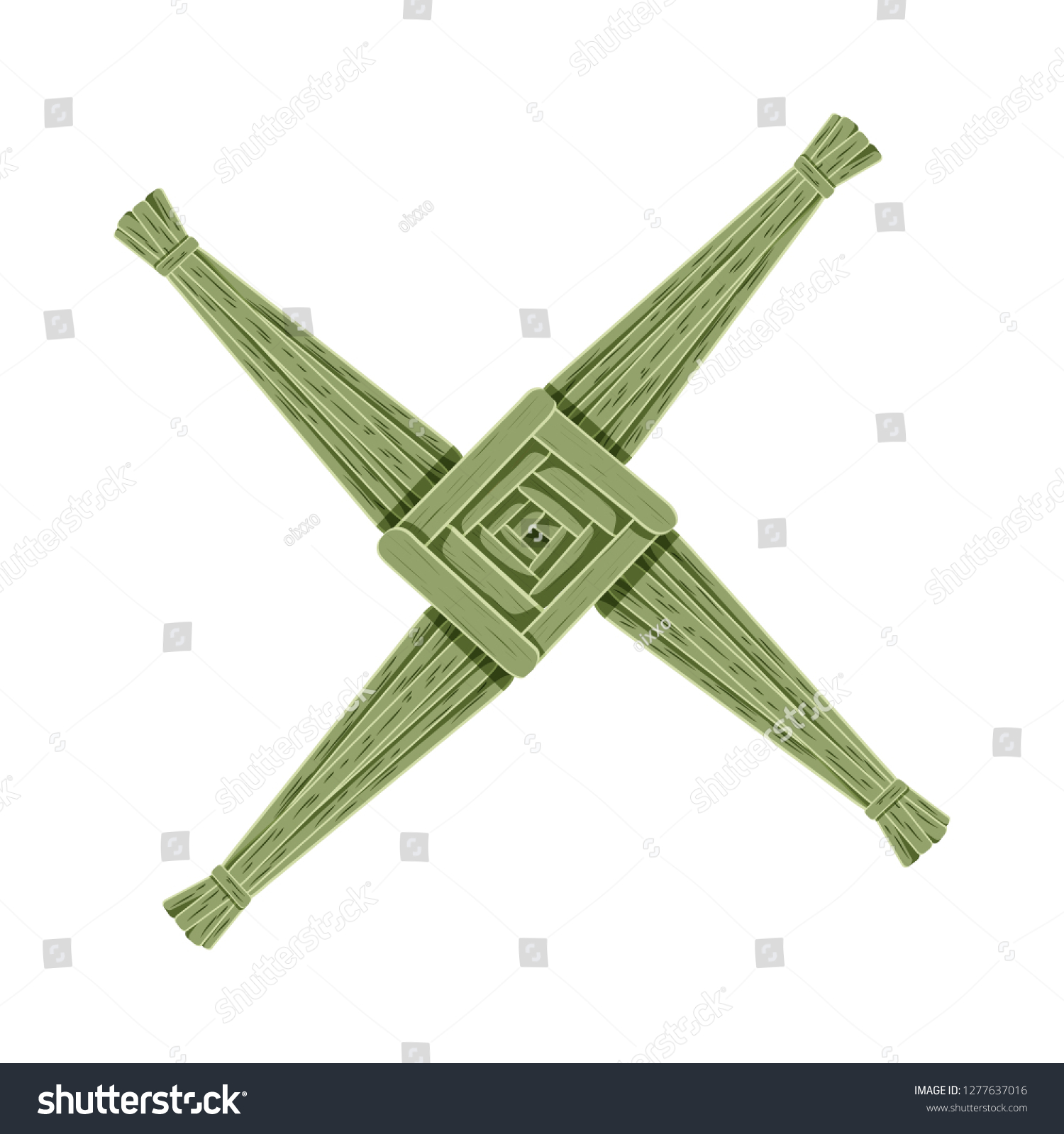 SVG of Brigid's Cross made of green straw. Wiccan pagan symbol isolated element svg