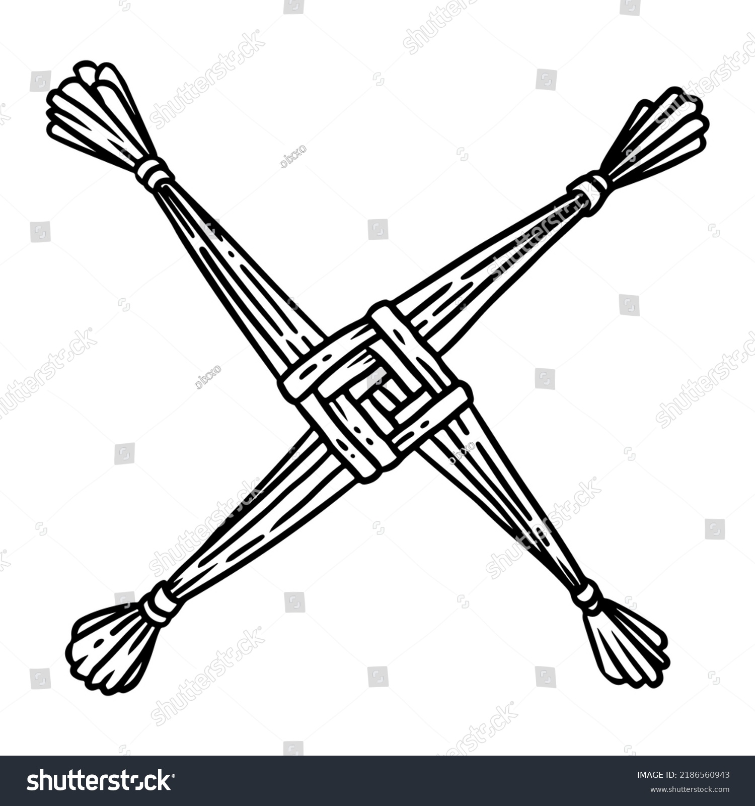 SVG of Brigid's Cross made of straw hand-drawn doodle isolated icon. Wiccan pagan sketched symbol. Isolated vector element, Hand drawn lineart illustration for prints, designs, cards. svg