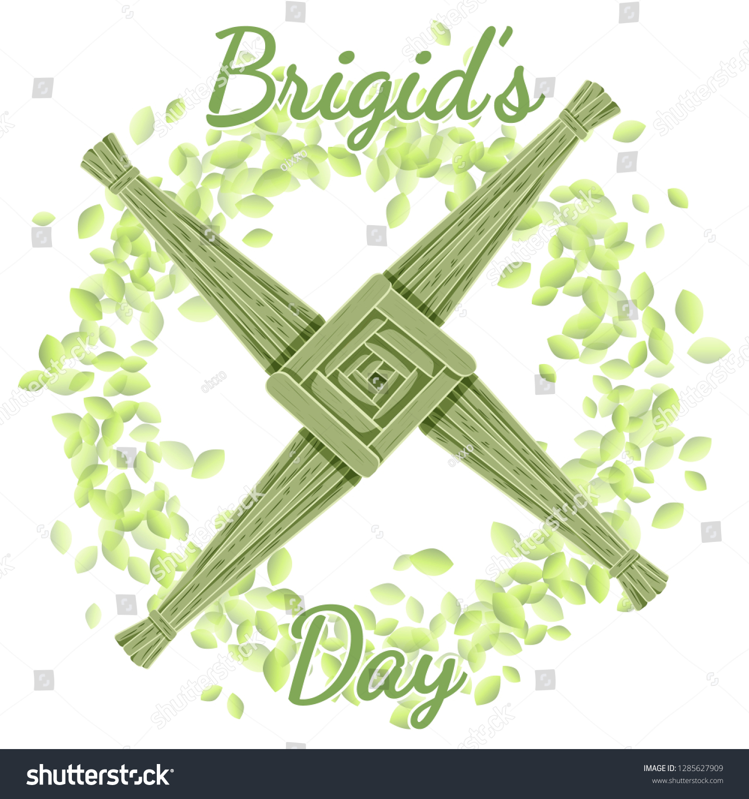 SVG of Brigid's Day. Beginning of spring pagan holiday. Brigid's Cross in a wreath of green leaves svg