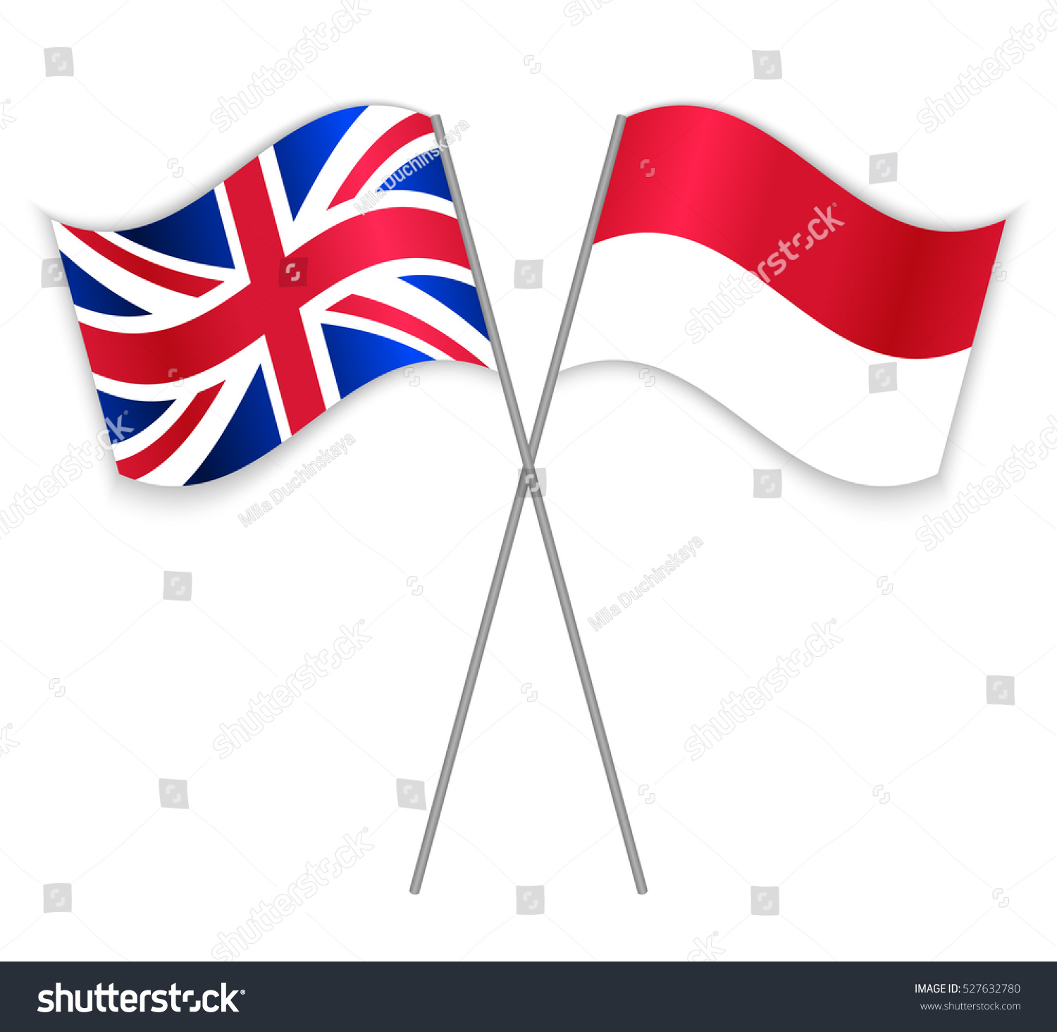 British Indonesian Crossed Flags United Kingdom Stock Vector Royalty Free