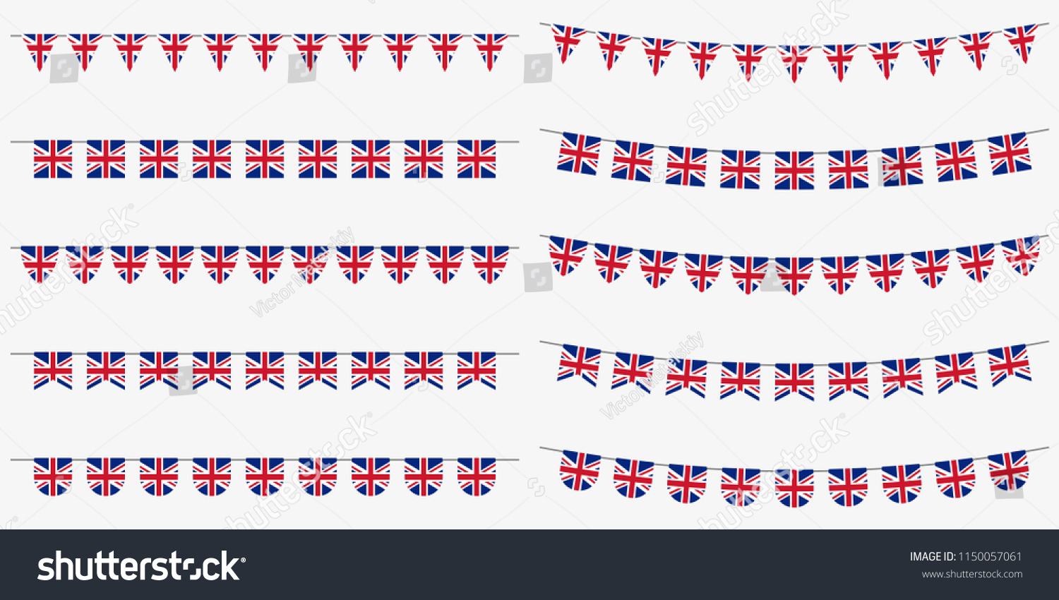 SVG of British bunting set with UK flags. Great Britain flags garland. Union Jack decoration for celebrate, party or festival. Vector illustration.  svg