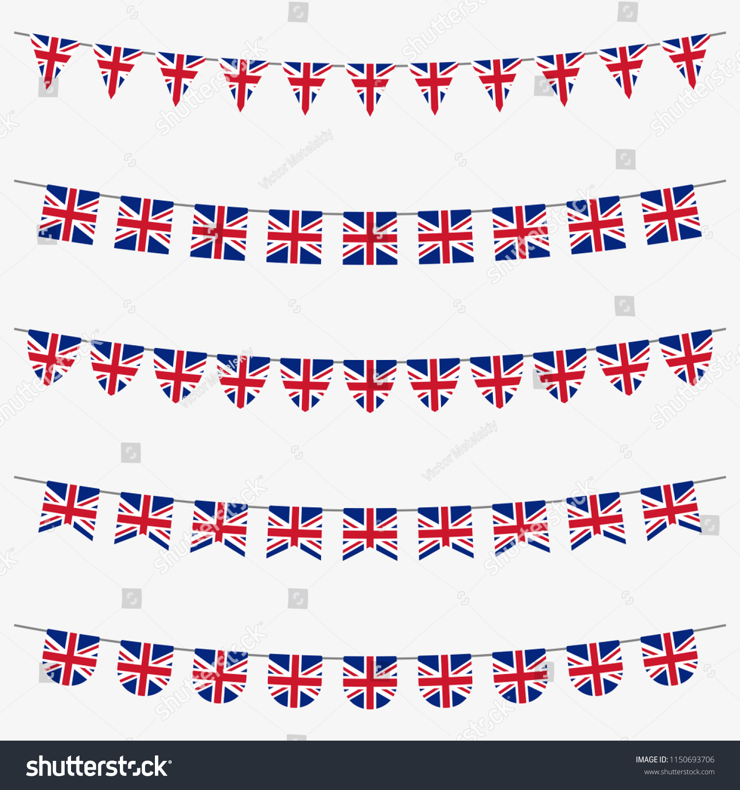 SVG of British bunting set with UK flags. Great Britain flags garland. Union Jack decoration for celebrate, party or festival. Vector illustration.  svg