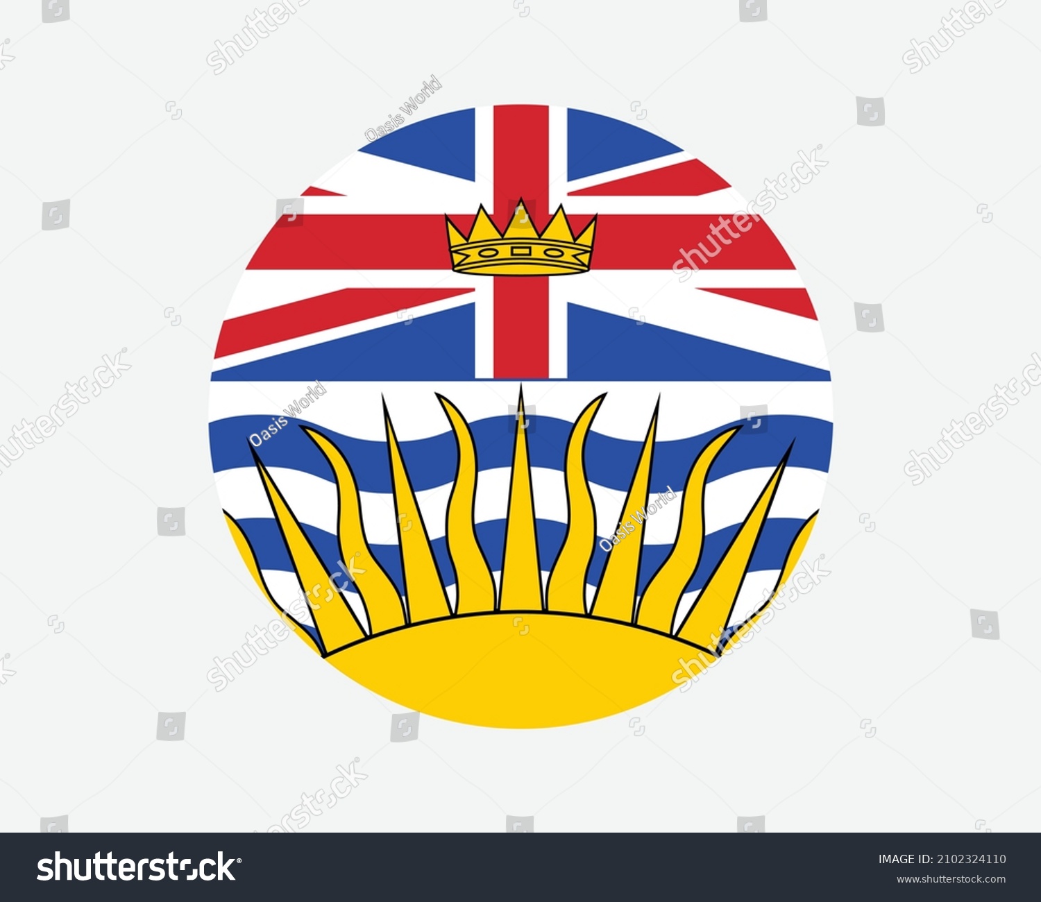 SVG of British Columbia Canada Round Flag. BC, Canadian Circle Flag. British Columbia Canada Province Circular Shape Button Banner. EPS Vector Illustration. svg