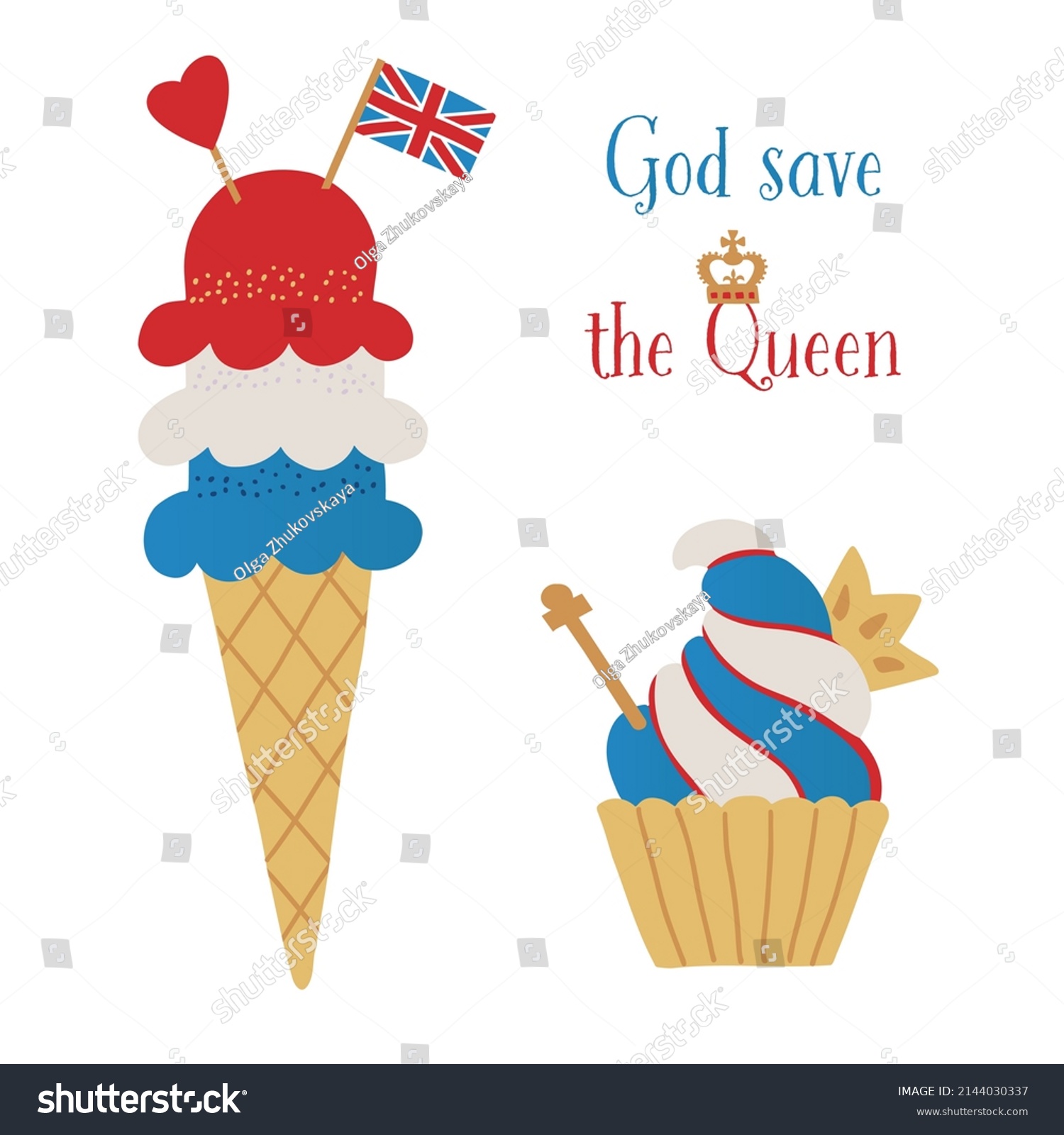 SVG of British Holiday Ice cream. Ice cream to Queen jubilee. Hand drawn color vector illustration. svg