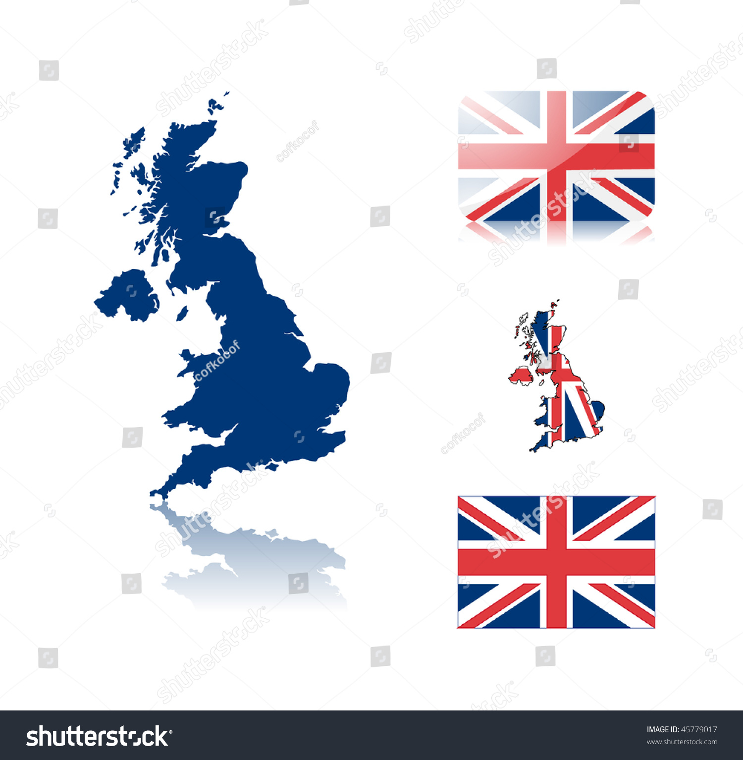 British Map Including: Map With Reflection, Map In Flag Colors, Glossy ...