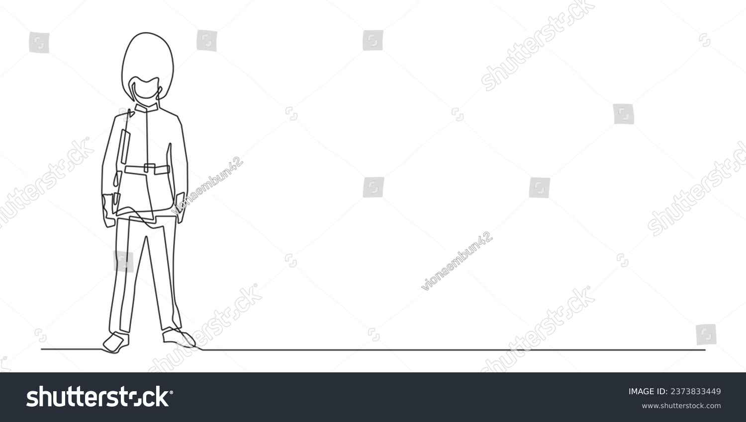 SVG of british palace guard soldier continuous line.english palace guard wearing tall fur hat single line vector.isolated white background svg