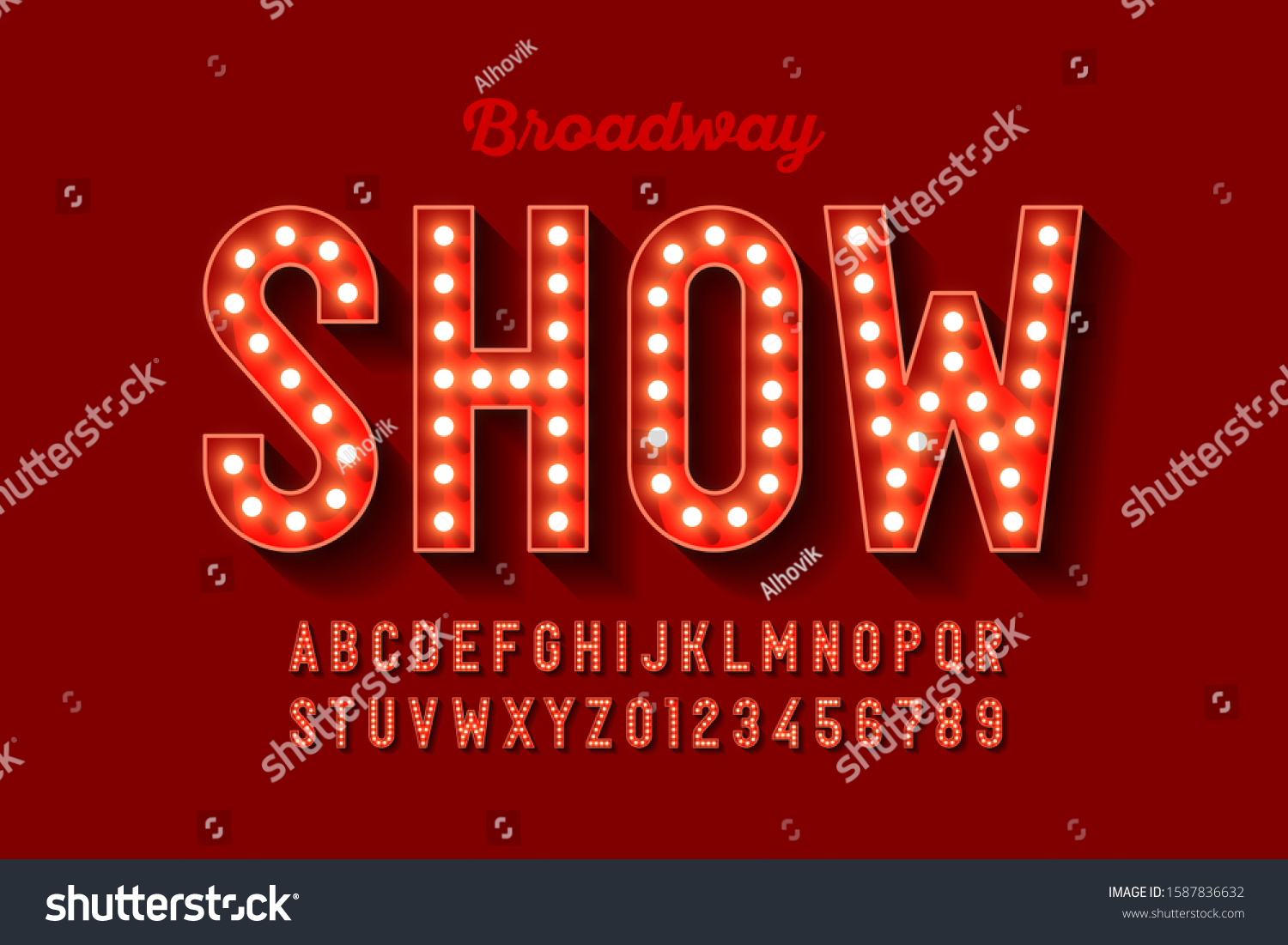 SVG of Broadway style retro light bulb font, vintage alphabet letters and numbers, vector illustration svg
